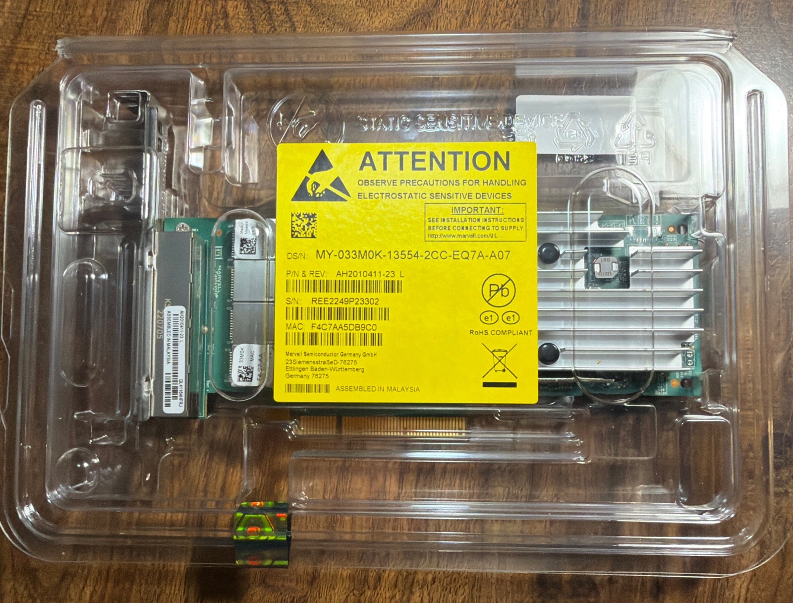  MY-033M0K-13554-2CC-EQ7A-A07 Marvell Network Adapter Card New - Sealed ?Dell? 