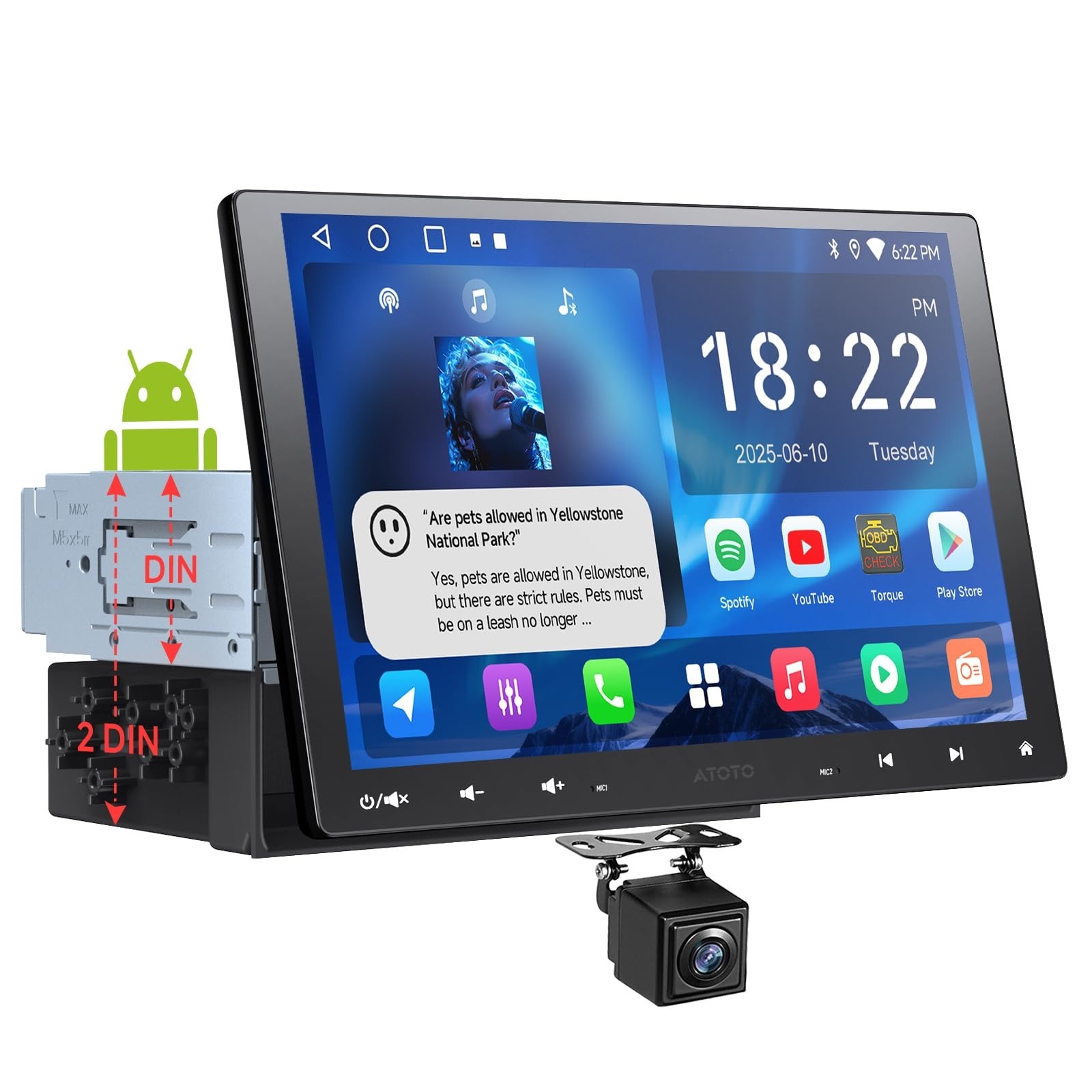 A5L 10 inch Android Double DIN & Single DIN Car Stereo, Floating QLED Touchsc...