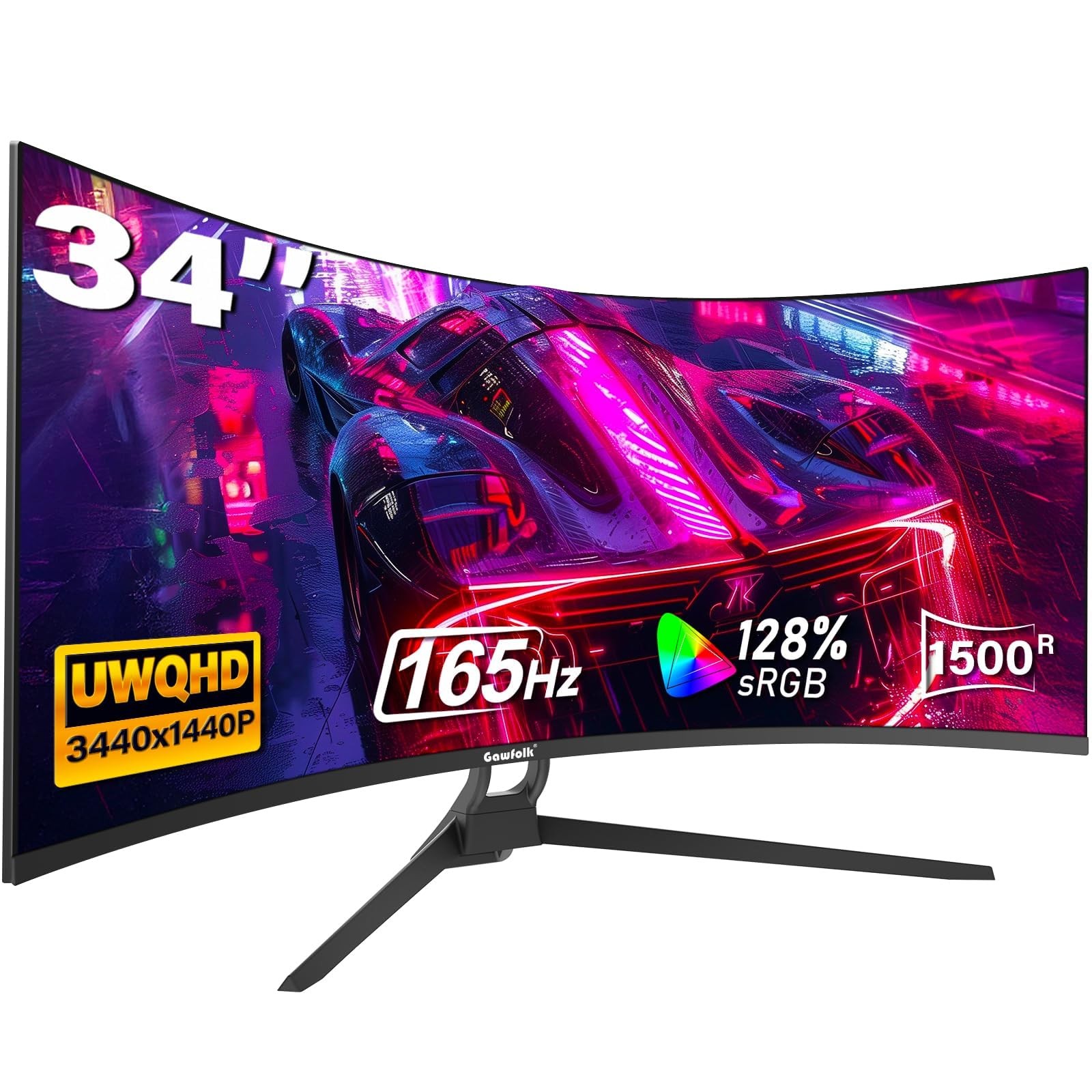 34" UWQHD 3440x1440 165Hz 1500R Curved Gaming Monitor Adaptive Sync HDR Black