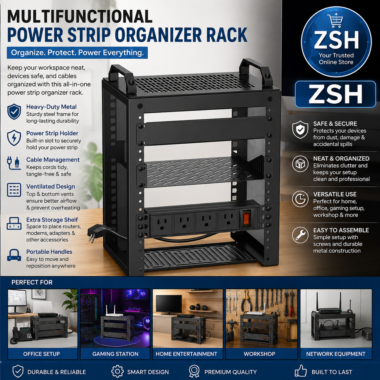 10Inch Mini Server Rack,6U Network Rack with Rack PDU Power
