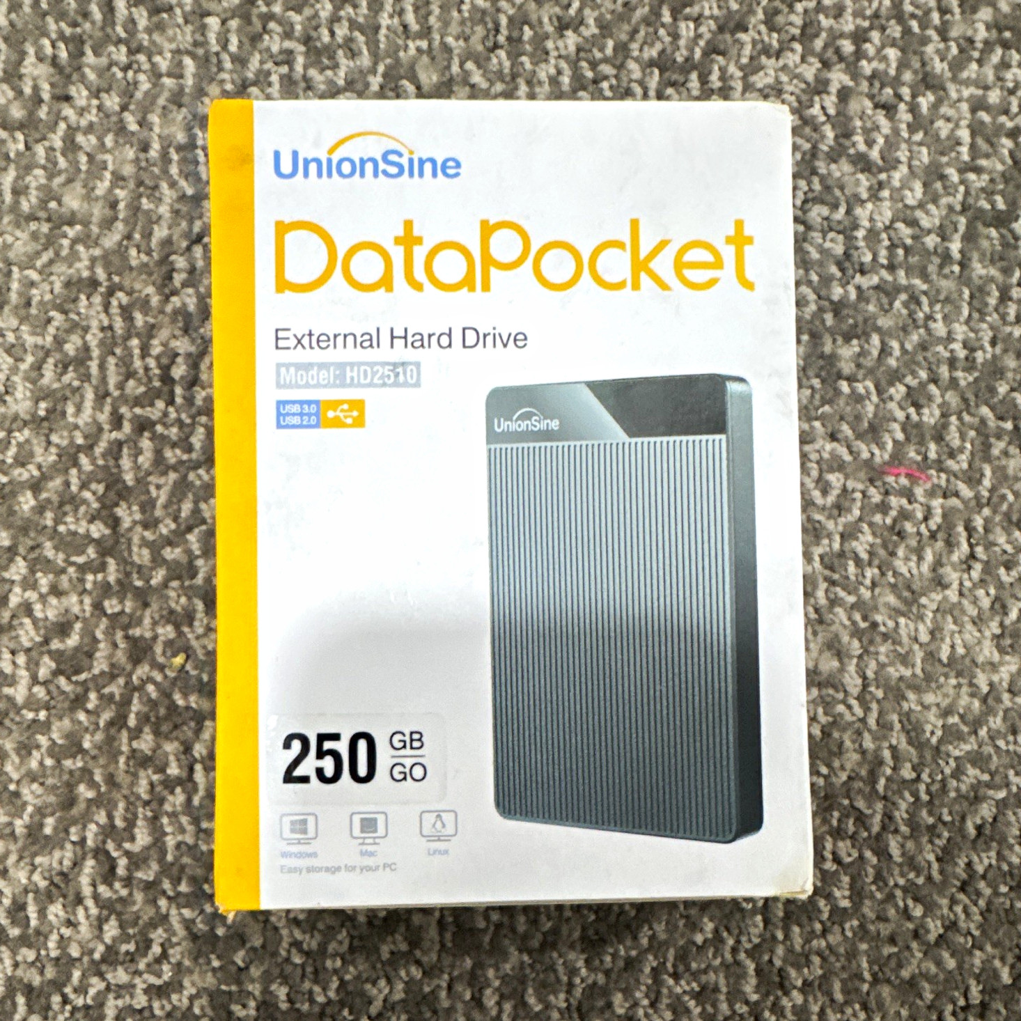 UnionSine DataPocket HD2510 250GB USB 3.0 2.5" HDD External Drive Black