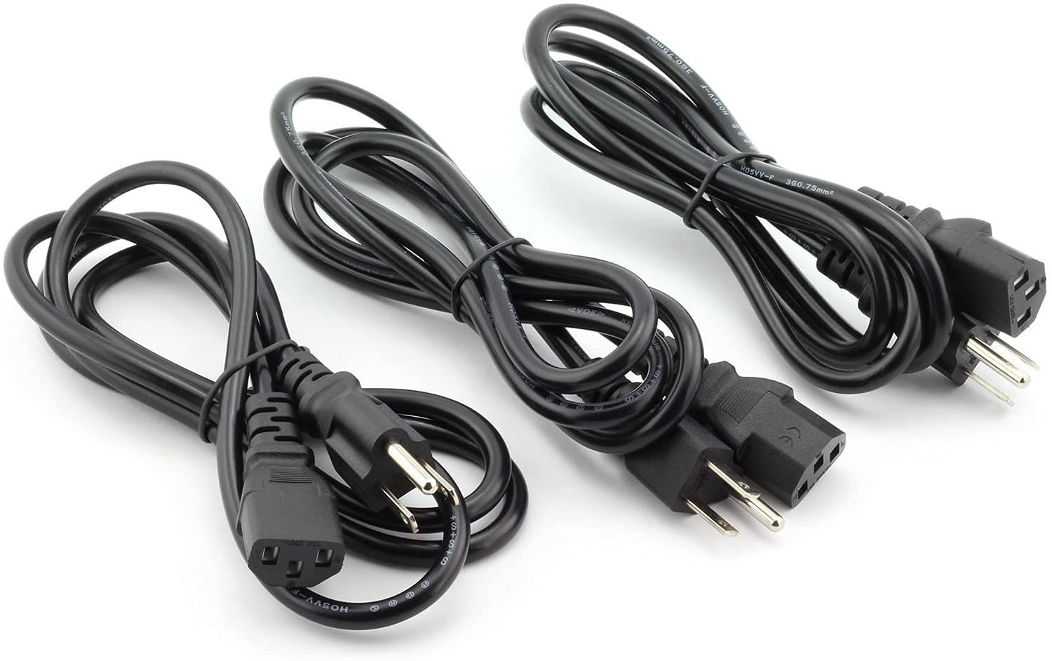 3-Pack Desktop Monitor Computer Universal 5 Feet AC Power Cord Cable