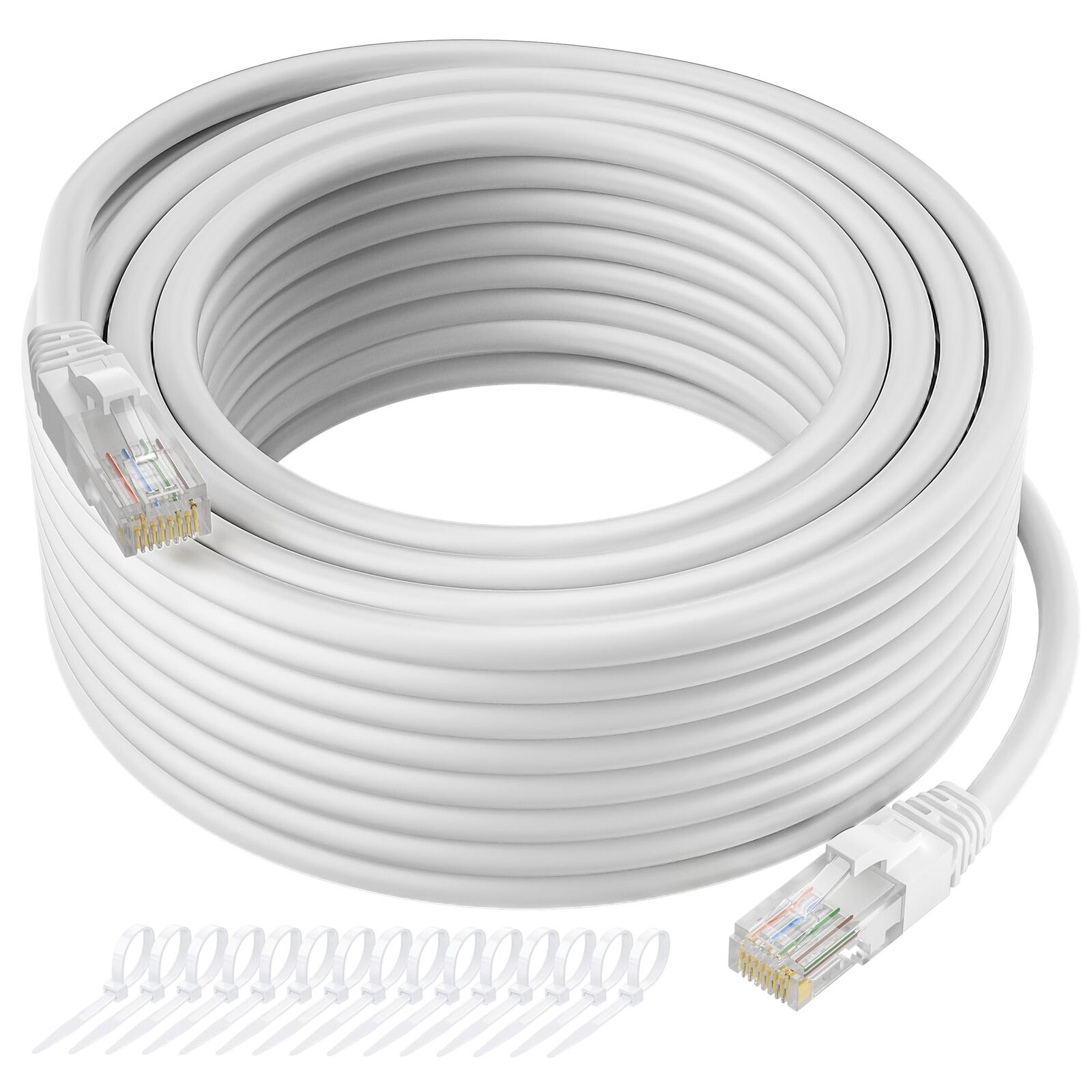 Cat5e Ethernet Cable 50 FT Long Cat 5e Internet Cable White Snagless Patch Co...
