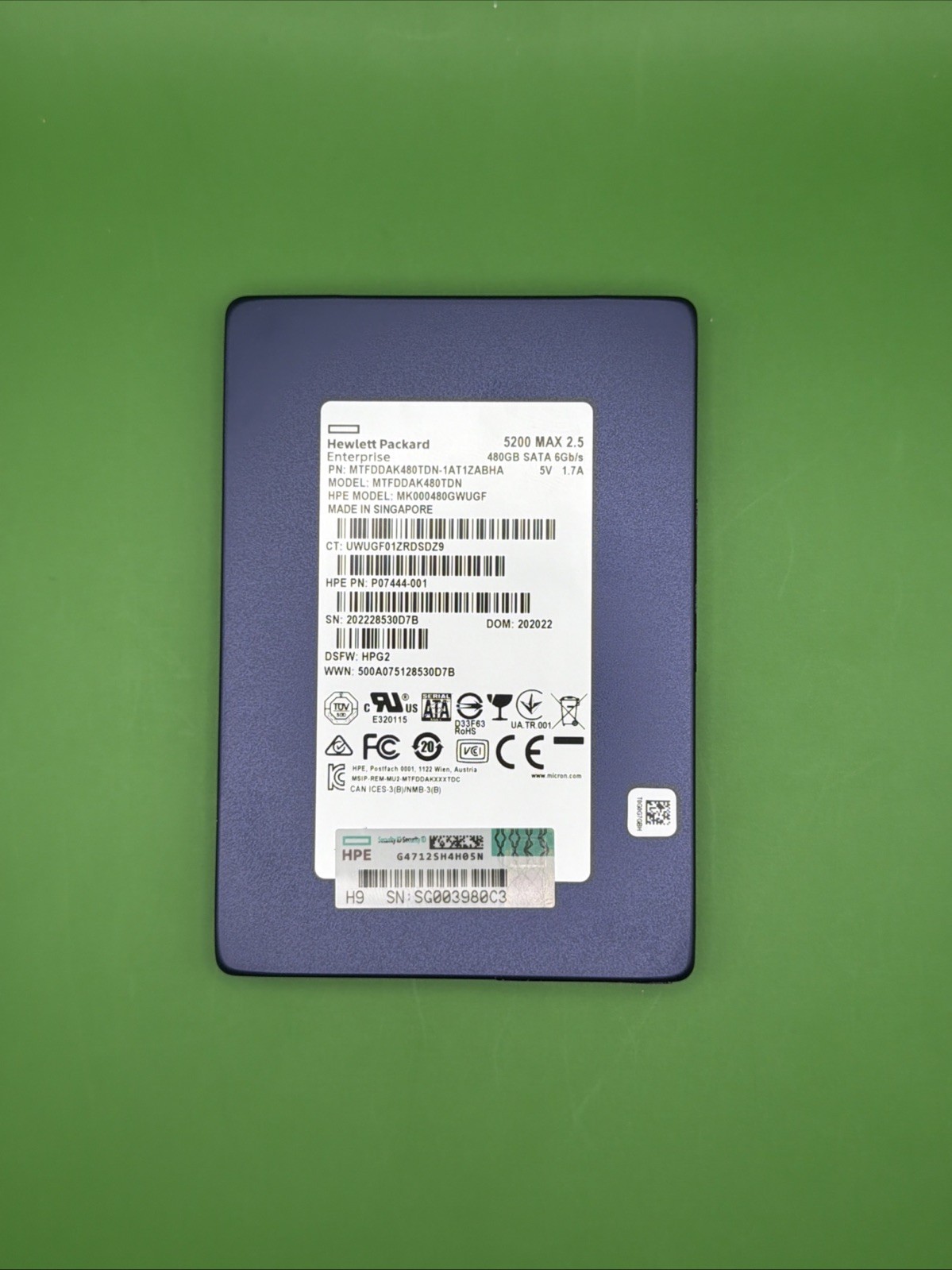 HP 480GB SATA 6Gb/s MK000480GWUGF P07444-001 2.5" CrystalDiskInfo Tested