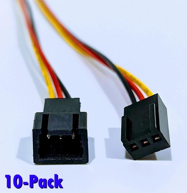 24" 3 Pin Connector PC Computer Fan Extension Adapter Cable - 10 PACK