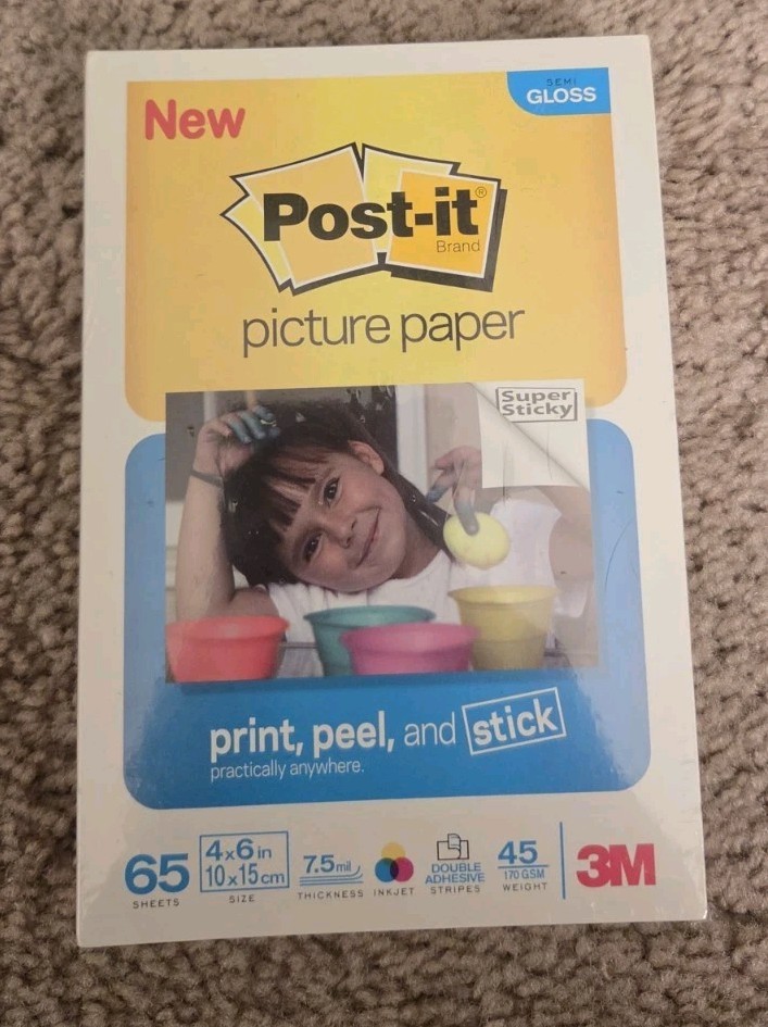 Brand NEW 3M Post-it Picture Paper Print Peel And Stick 65 Sheets Semi Gloss NIP