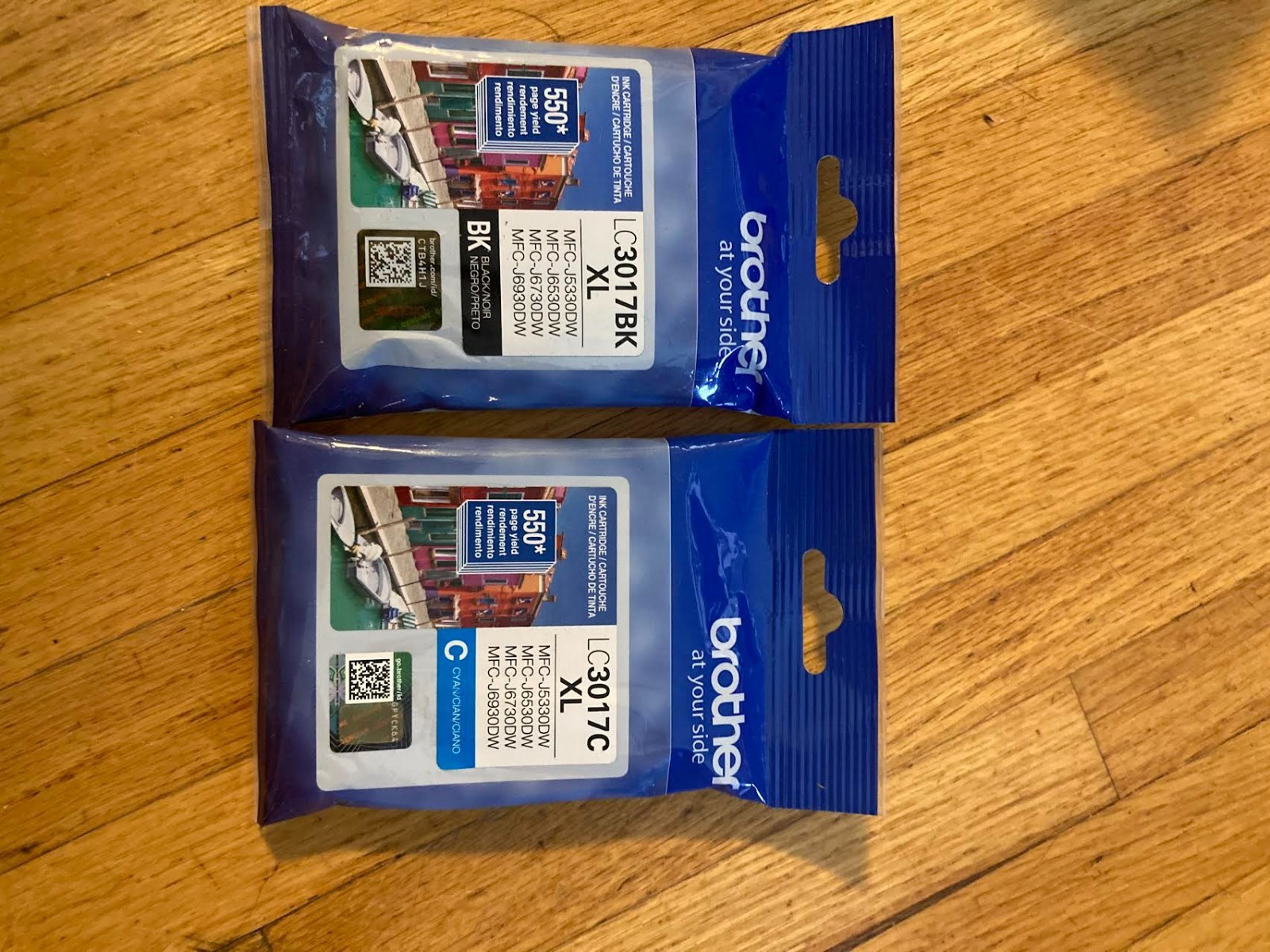 2 x  Genuine Brother LC3017XL High Yield Ink Cart & 1 LC3017C XL  & LC3017C XL