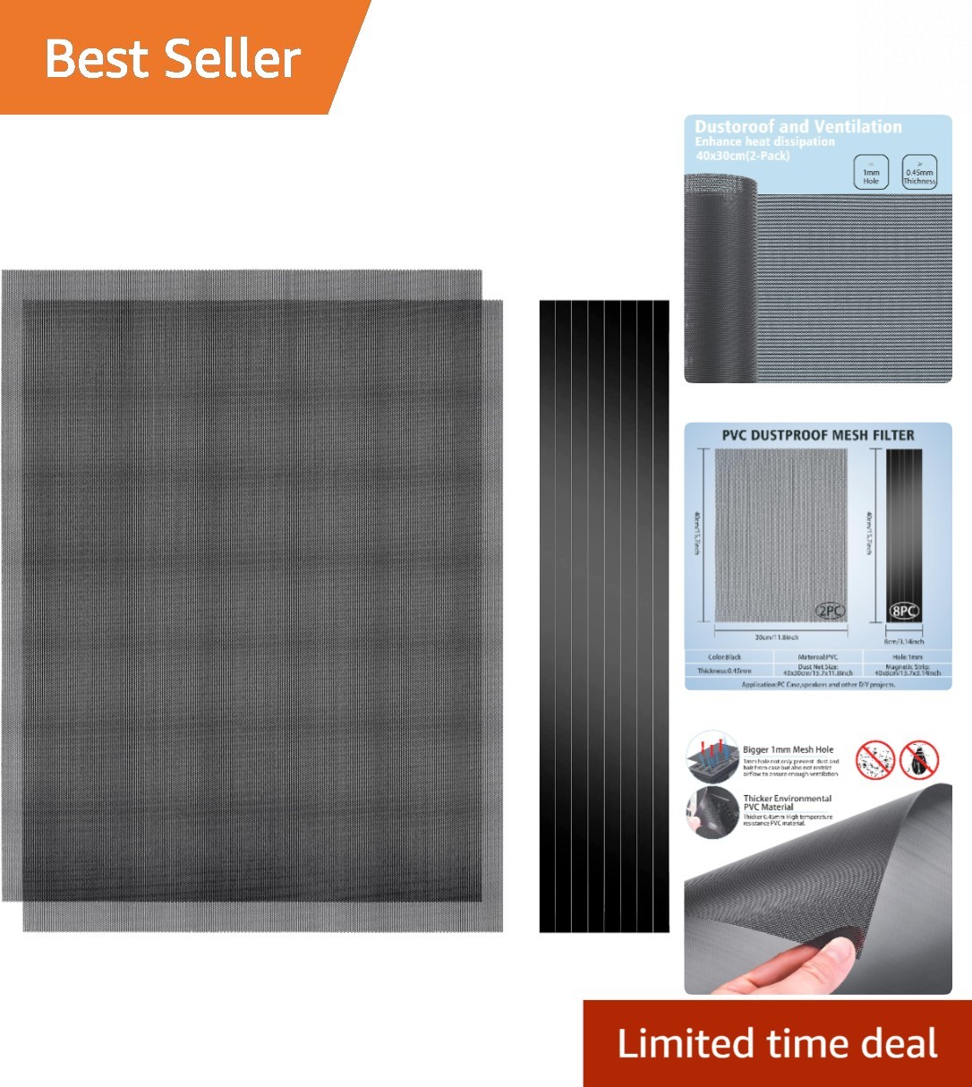 Customizable 400x300mm Magnetic Mesh Filter Set – 2 Pack Dustproof Cover