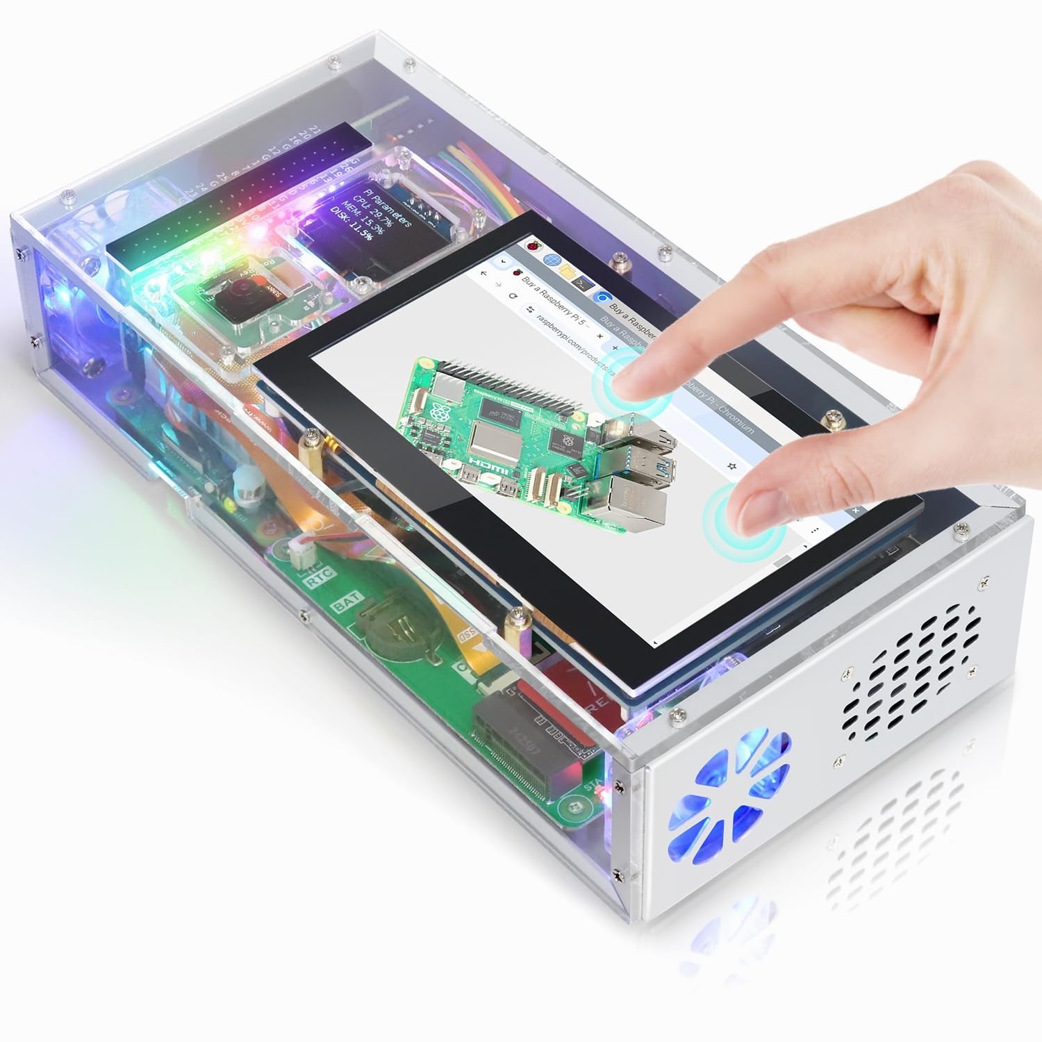 Raspberry Pi 5 Case with 4.3" Touchscreen, 128GB NVMe SSD, 5MP Camera, OLED, Ste