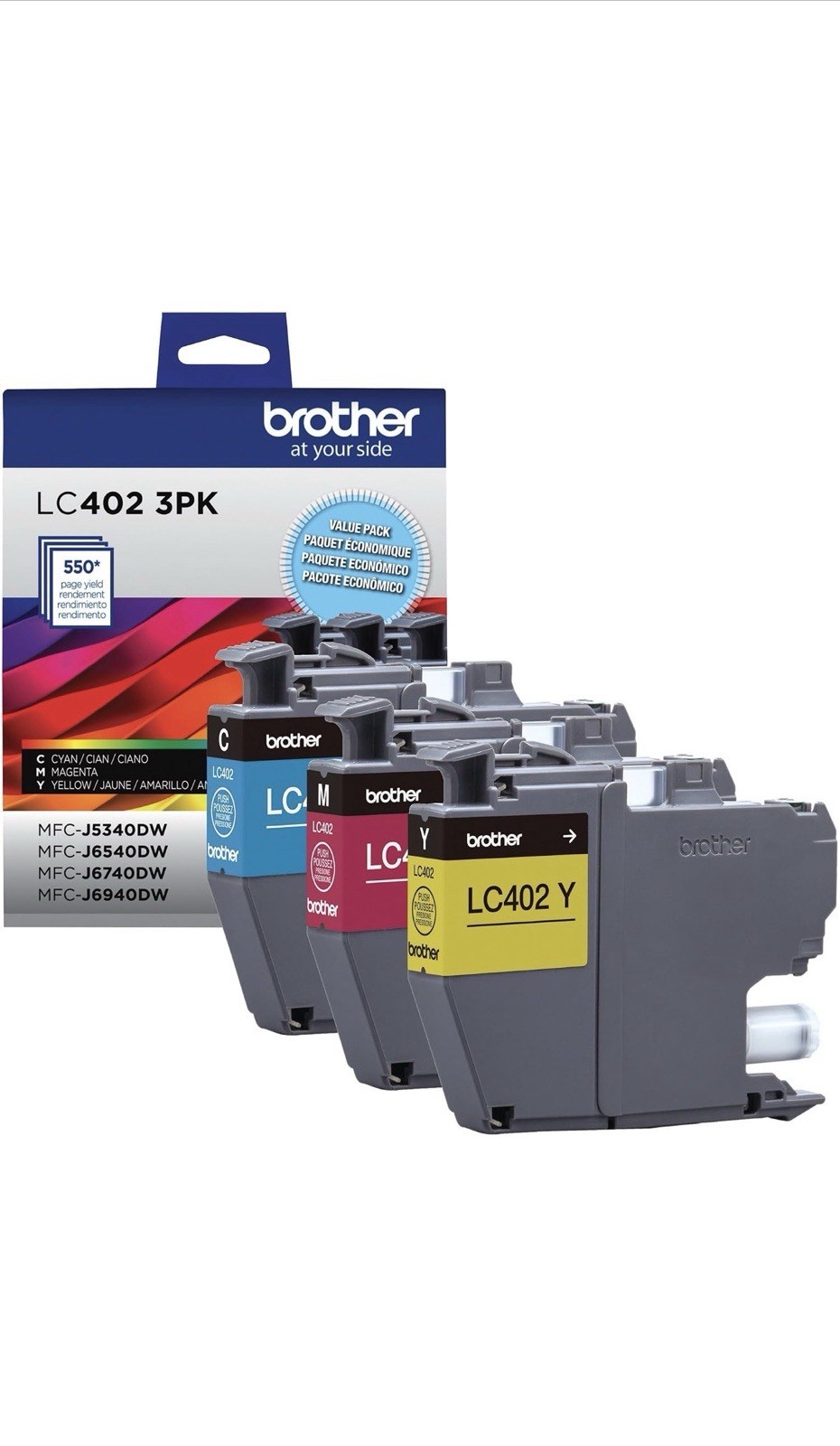 New Genuine Brother LC402 Cyan Magenta Yellow 3PK Ink Cartridges Box