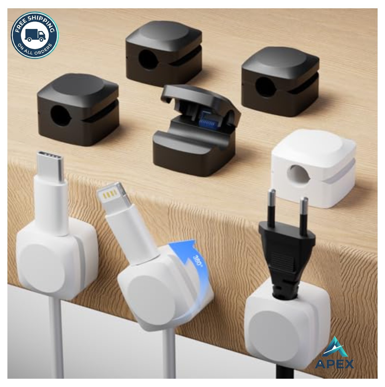 Rotatable Cord Organizer Self-Adhesive Cable Clips 8 Pack Spring Design for