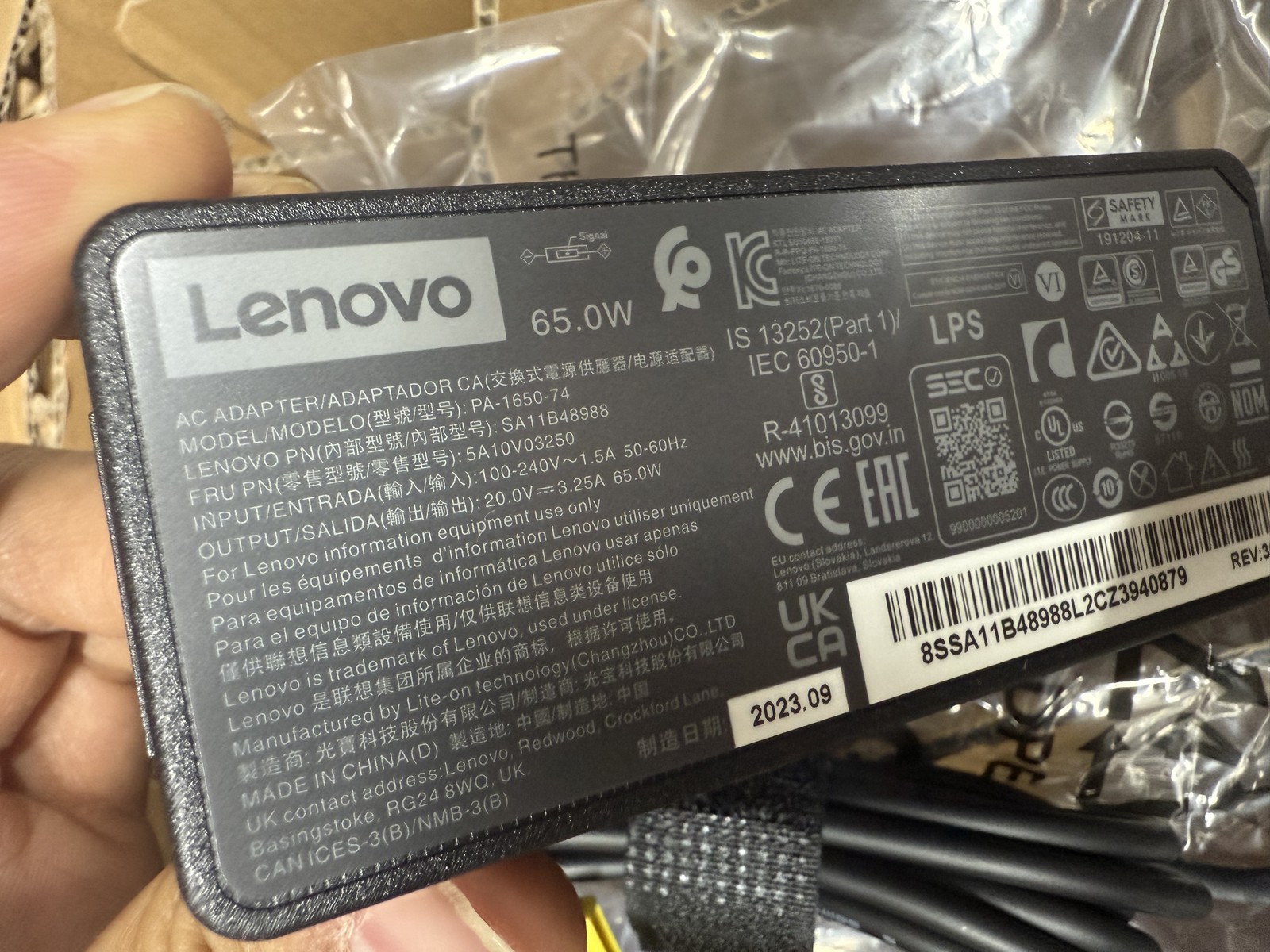 1pc Original Lenovo 20V 3.25A 65W Slim Square Tip AC/DC Power Charger Adapter