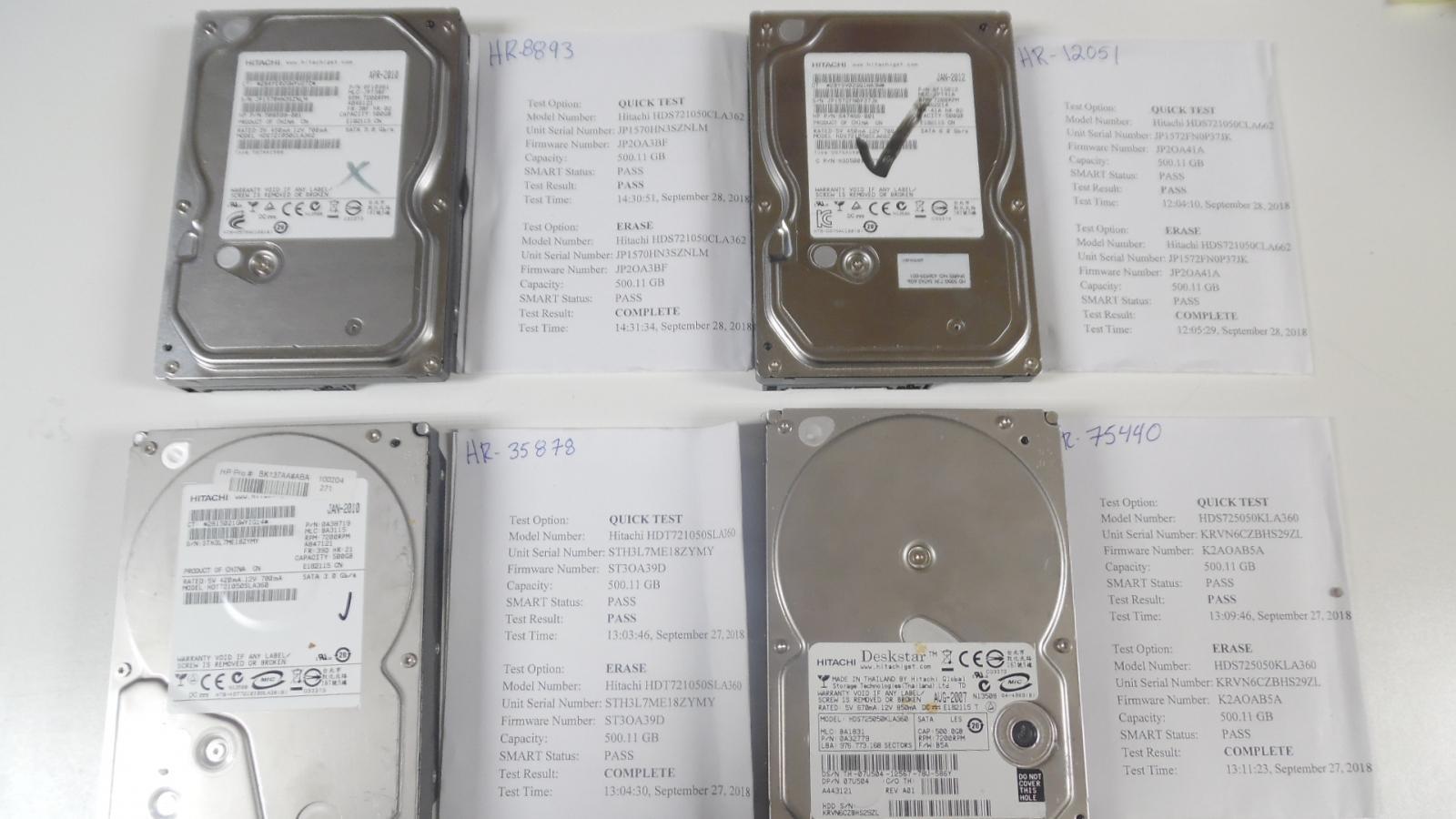 Lot of 4 500GB Hitachi 7200RPM 3.5 hdt721050sla360 hds721050cla362 tested