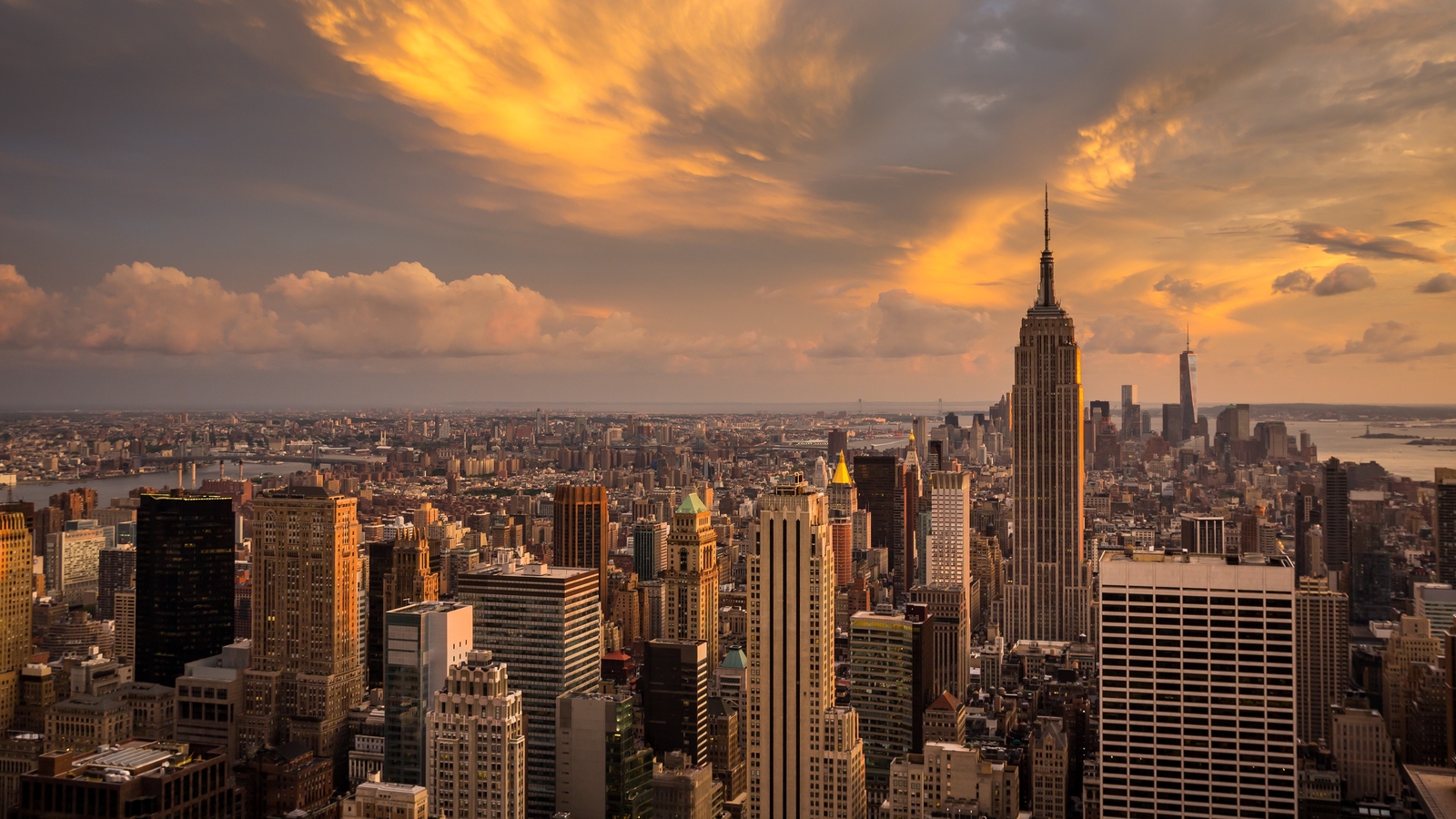 Landscape clouds city manhattan sunset new york usa Custom Gaming Mat Desk