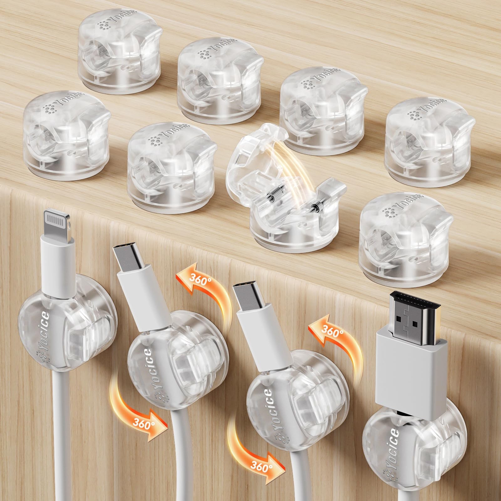 12 Pack Locking Spring Cable Clips, Rotatable Cord Organizer with Secure Lock...