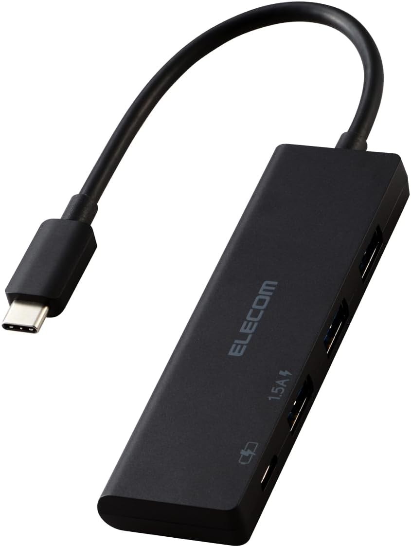 Elecom U3HC-H040PBK USB Hub  4-in-1 USB-C Connection  3 USB-A  1 USB-C  Charging