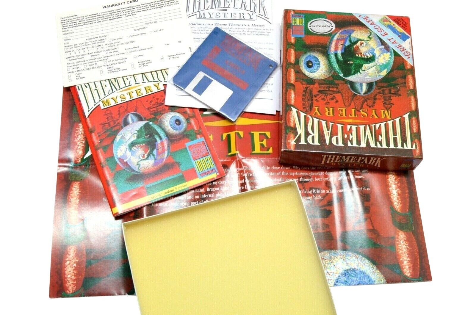 Amiga Game Theme Park with Manual Disk Poster Mirroroft 1990 Commodore Loads