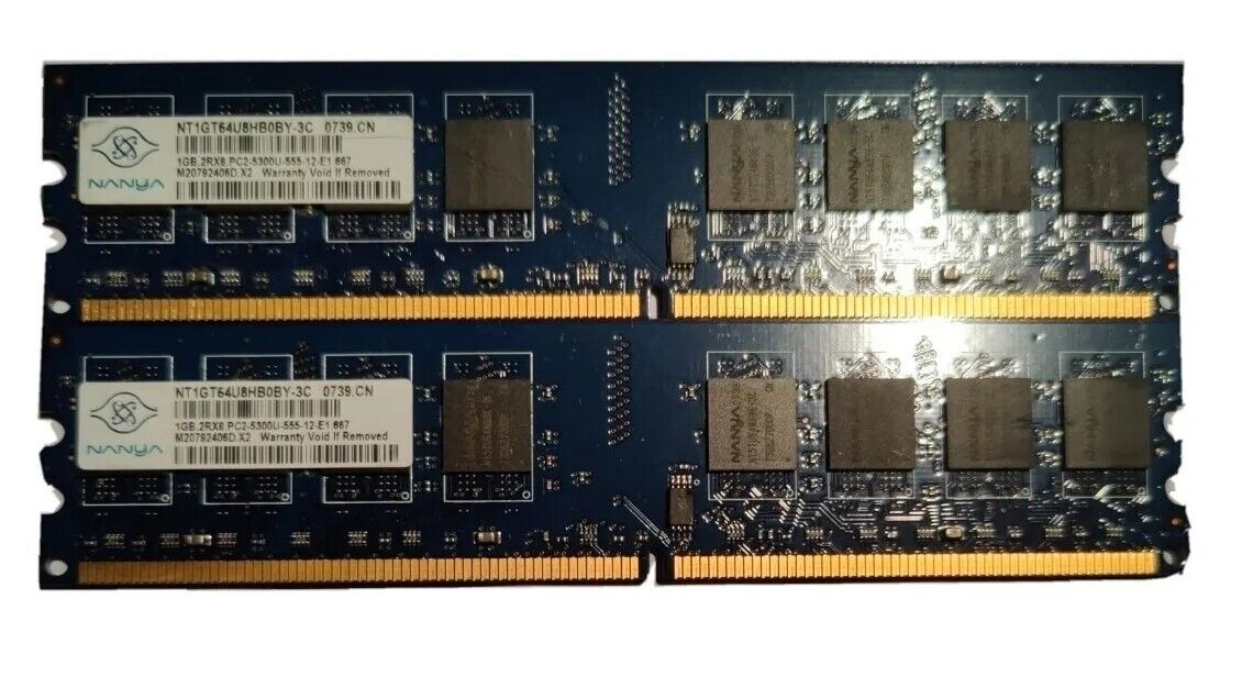 2x1GB Nanya NT1GT64U8HB0BY-3C, 1GB DDR2 SDRAM PC2-5300U (2GB Ram Total)