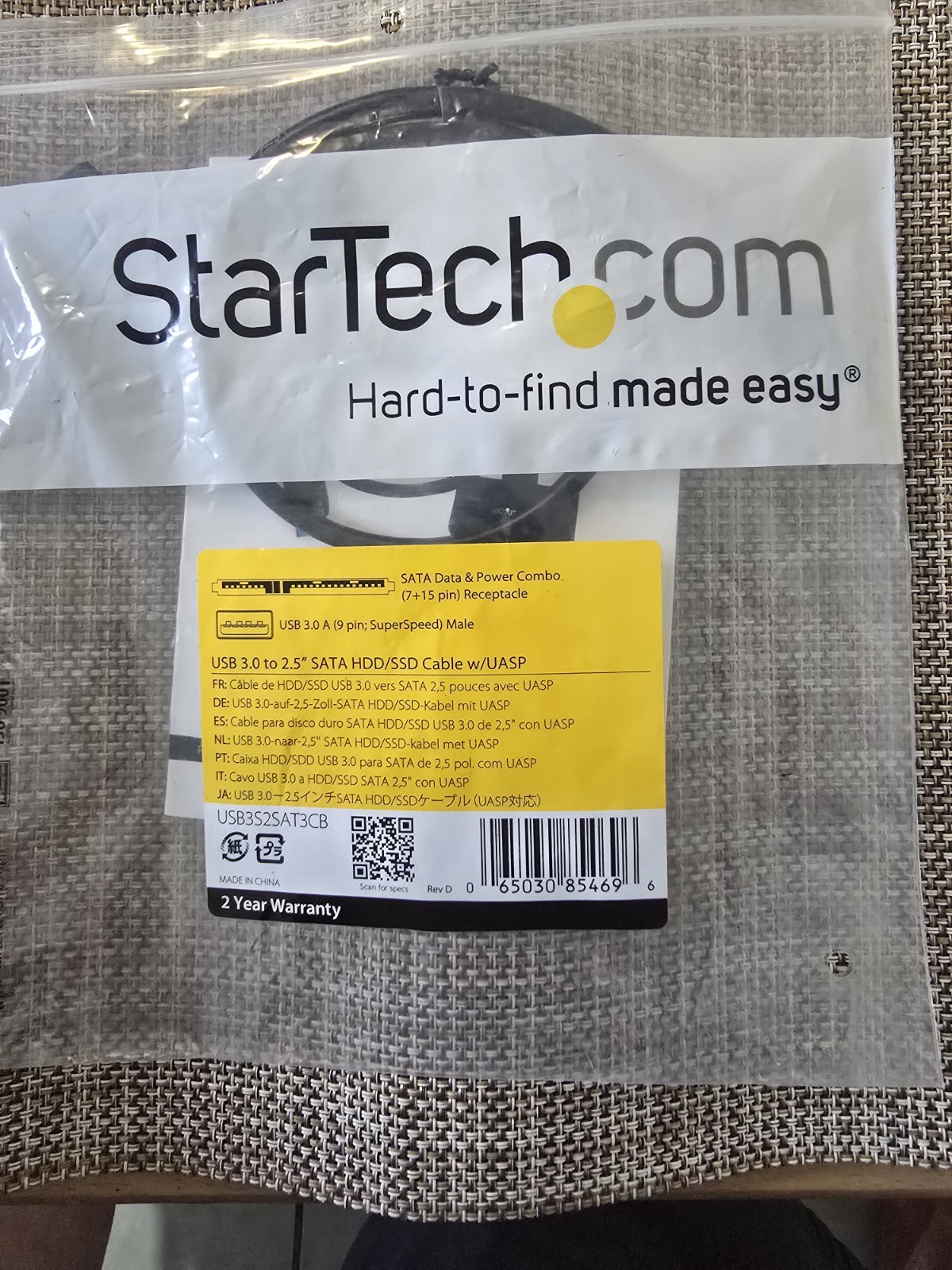 StarTech.com USB 3.0 to 2.5in SATA HDD/SSD Cable UASP 1ft Black USB3S2SAT3CB