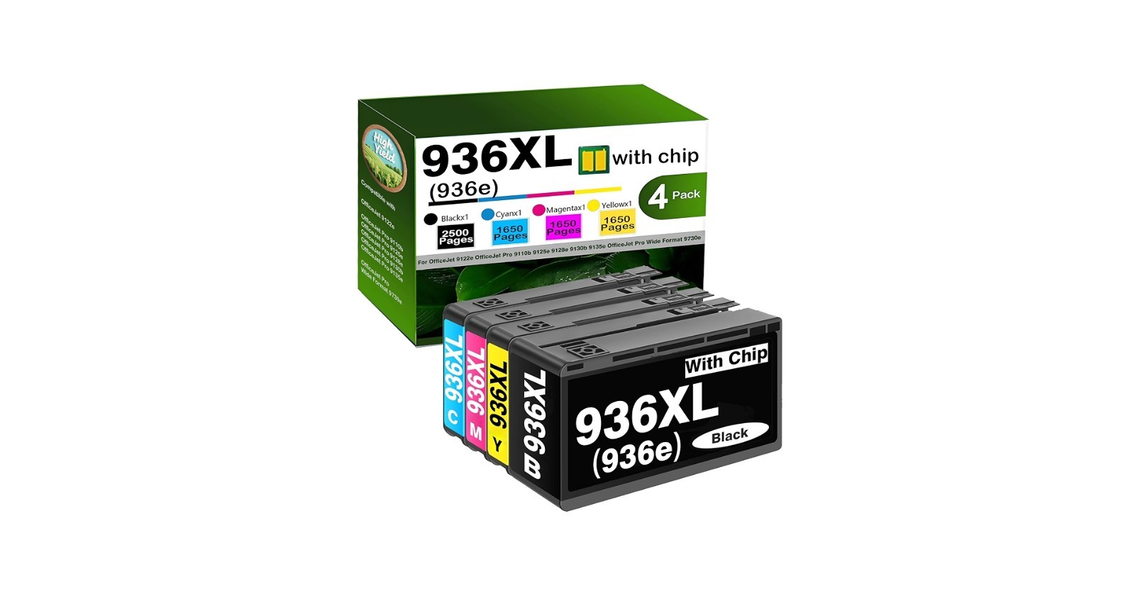Grnjet 936XL Ink Cartridges 4-Pack Black Cyan Magenta Yellow