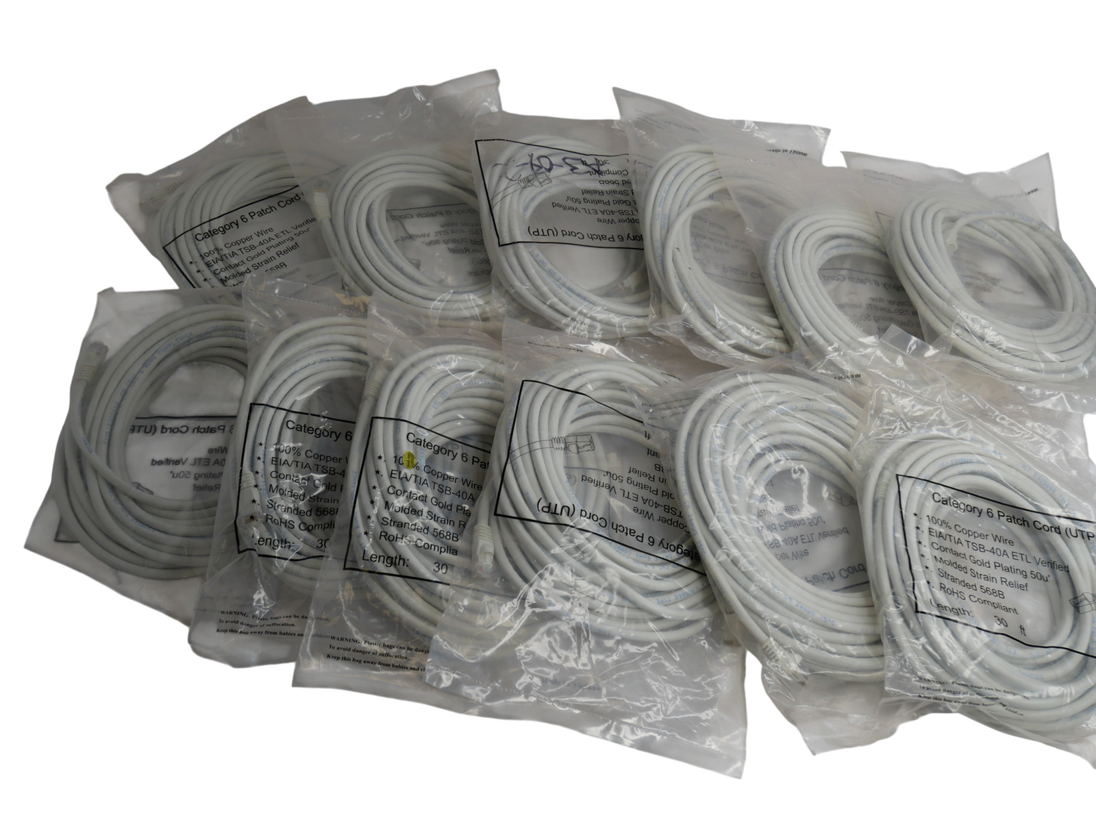 Lot of 12 Category 6 Cat6 Ethernet Patch Cable UTP 30ft 100% Copper