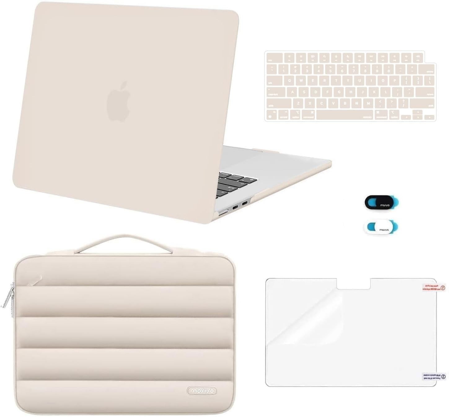 Sleeve for MacBook Air 15 inch, Plastic Hard Shell Case & Puffy Sleeve Bag, Sand