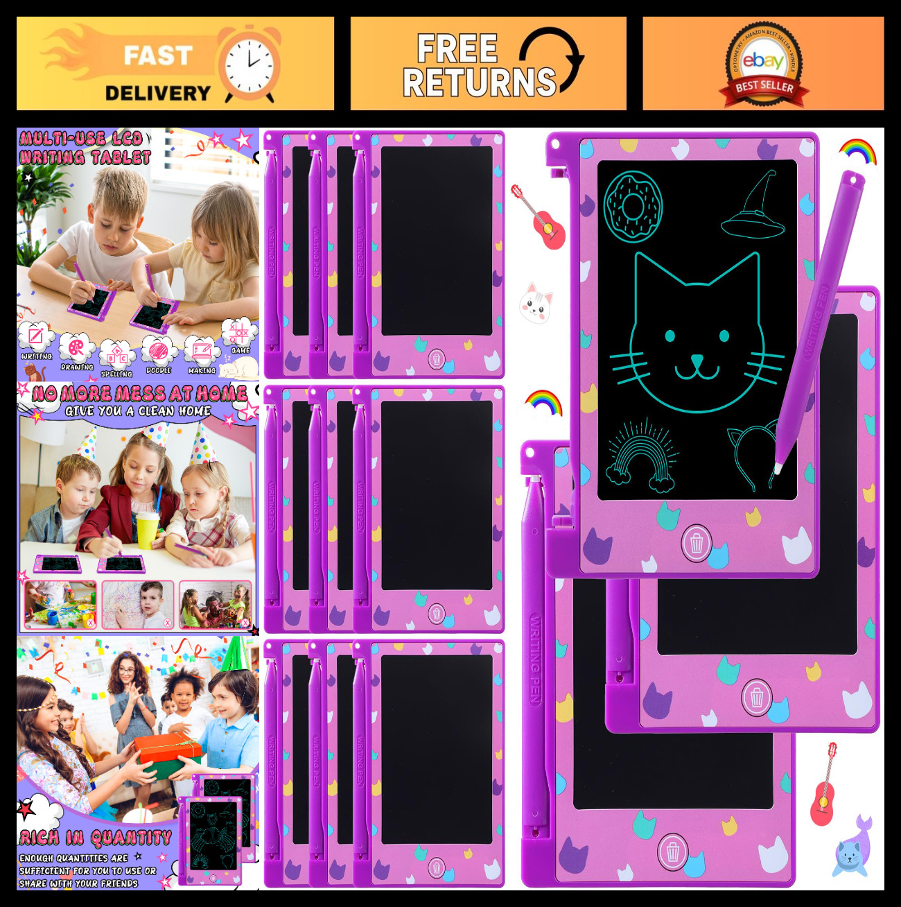 12 Pack Mini LCD Writing Tablets - 4.6" Doodle Boards for Kids & Cat Party Favor
