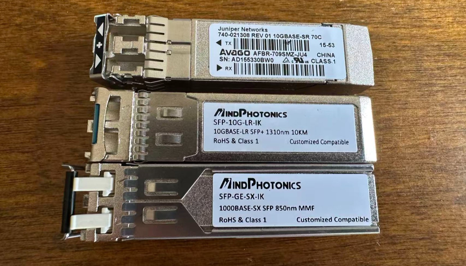 Mixed Lot of 3 Fiber Optic SFP / SFP+ Transceiver ModulesMixed 