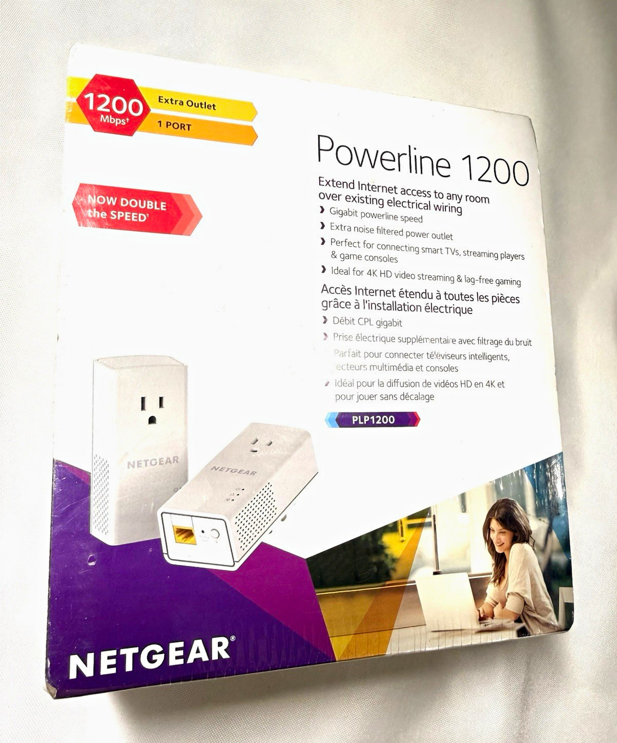NETGEAR Powerline 1200 PLP1200 1200Mbps Powerline Adapter Kit 2-Pack Outlet