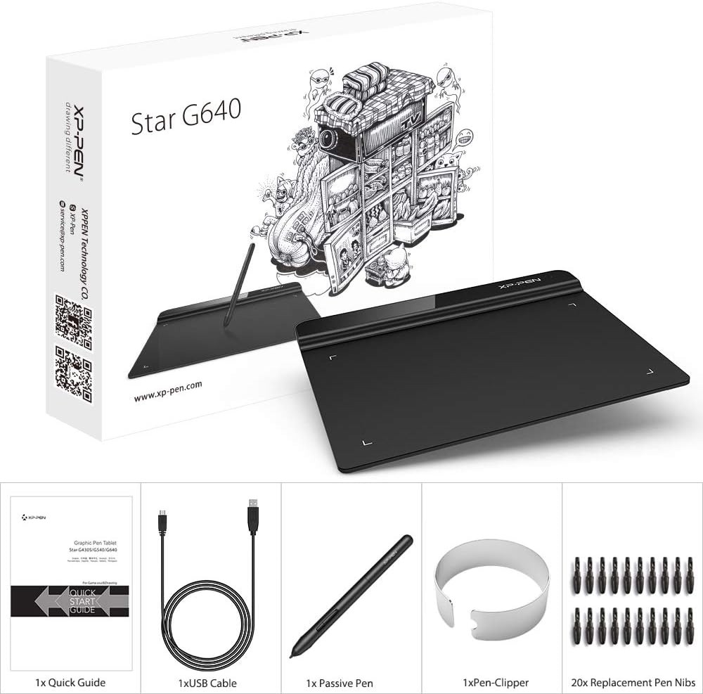 XP-Pen Star G640S V2 Graphics Drawing Tablet Digital Art Pad Stylus Pen Nibs NEW