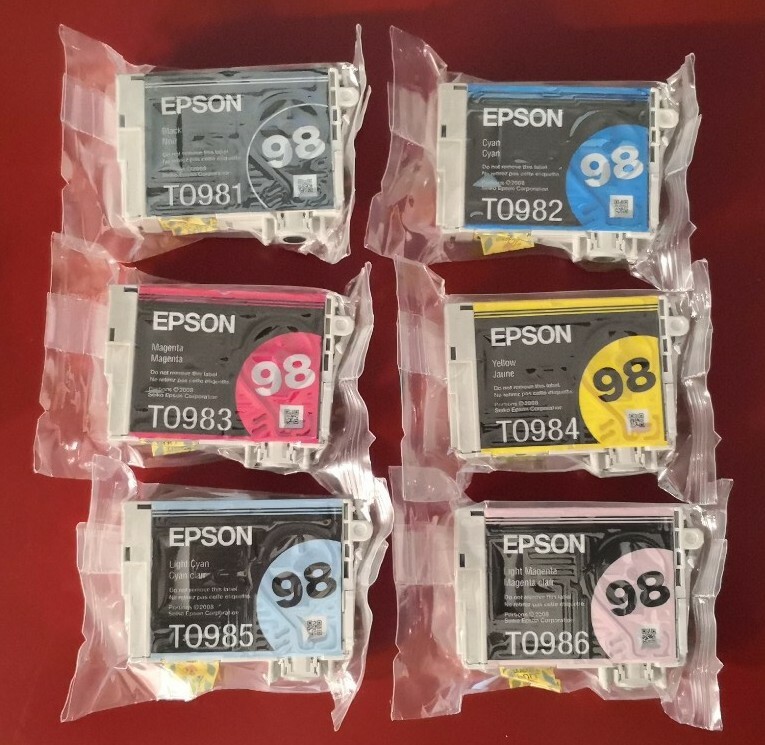 6 New Genuine Epson 98 High-capacity Ink T0981-T0986 Artisan 810/835/725/730/837