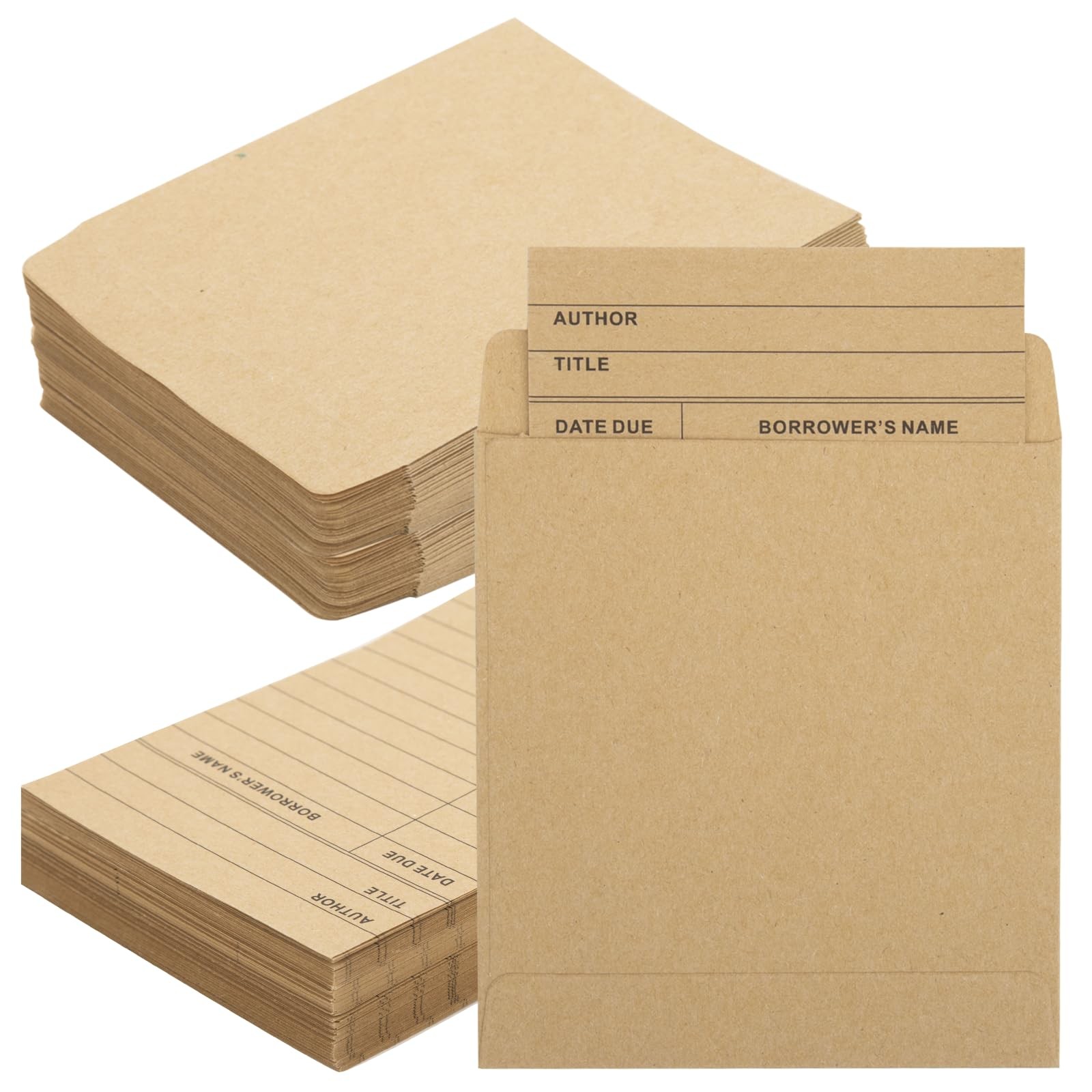 Library Pockets and Cards 100Pcs Vintage Brown 3.5 x 4.5 inches