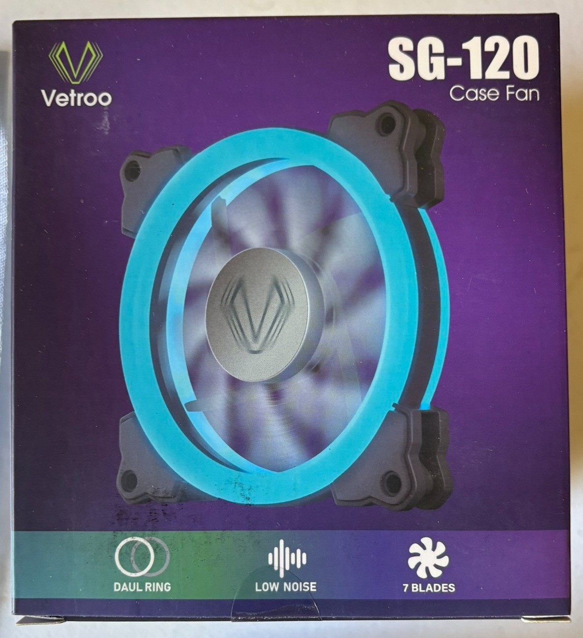 Vetroo SG-120 PC Case Fan Dual Ring WHITE LED 120mm Low Noise 7 Blades - 5 PACK