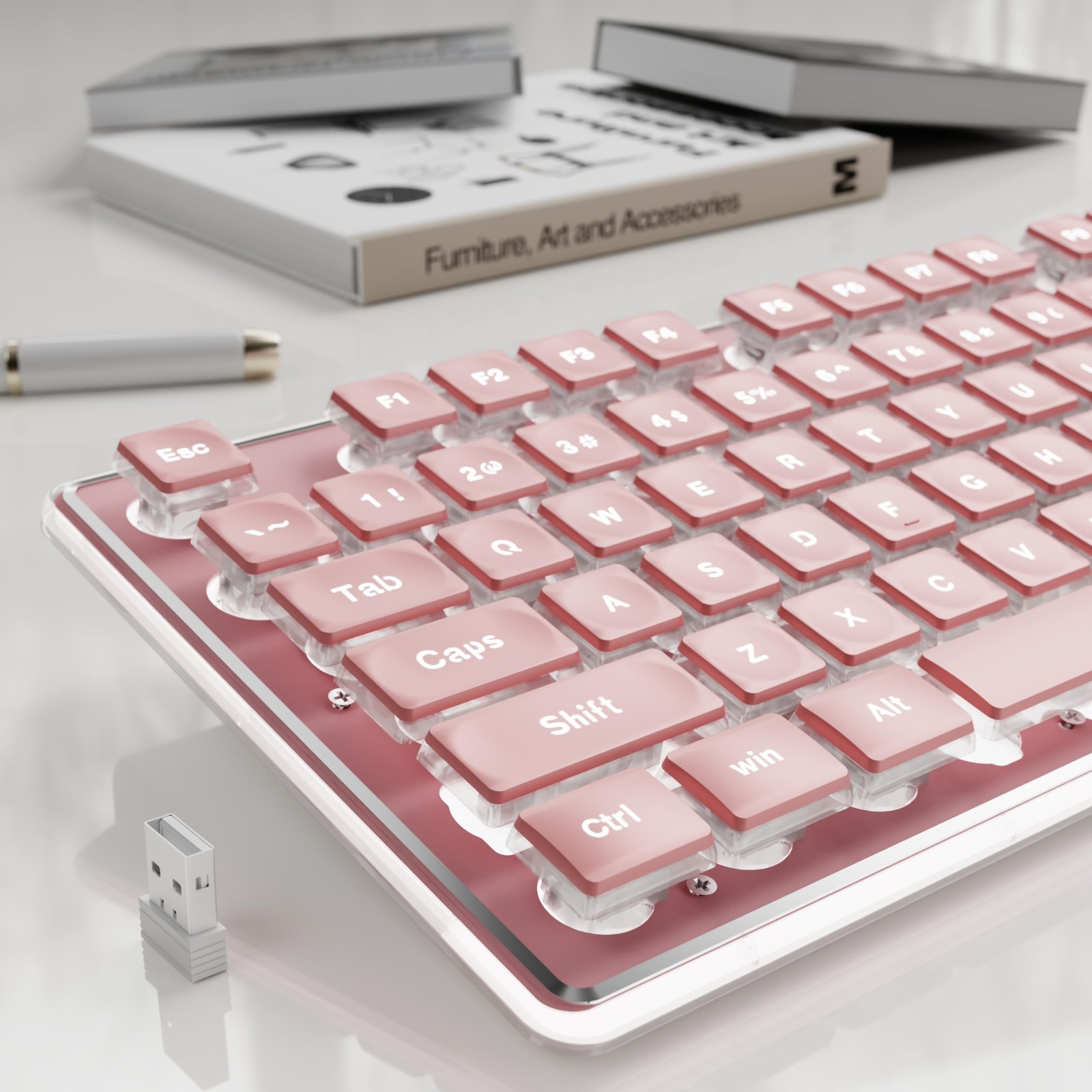 X7S Wireless Keyboard with White Backlit, Metal Panel, 2.4G Rechargeable Comp...