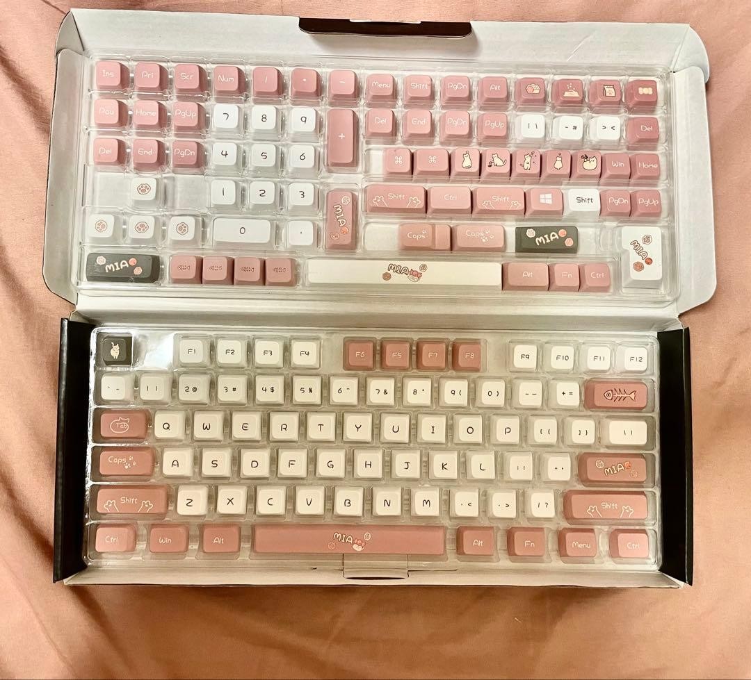 EPOMAKER Gaming Keyboard MIA Keycaps Pink White Cat Fish Bone Design Unused