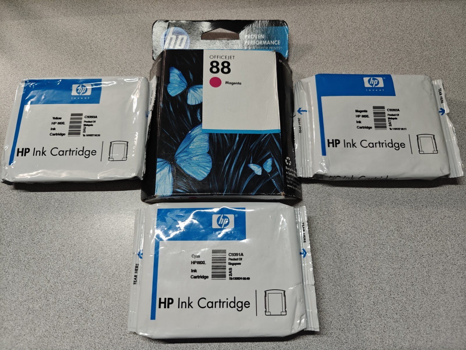 ORIGINAL HP 88 & 88XL INK CARTRIDGE SET YELLOW, CYAN, MAGENTA, C9391A, 92A, 93A