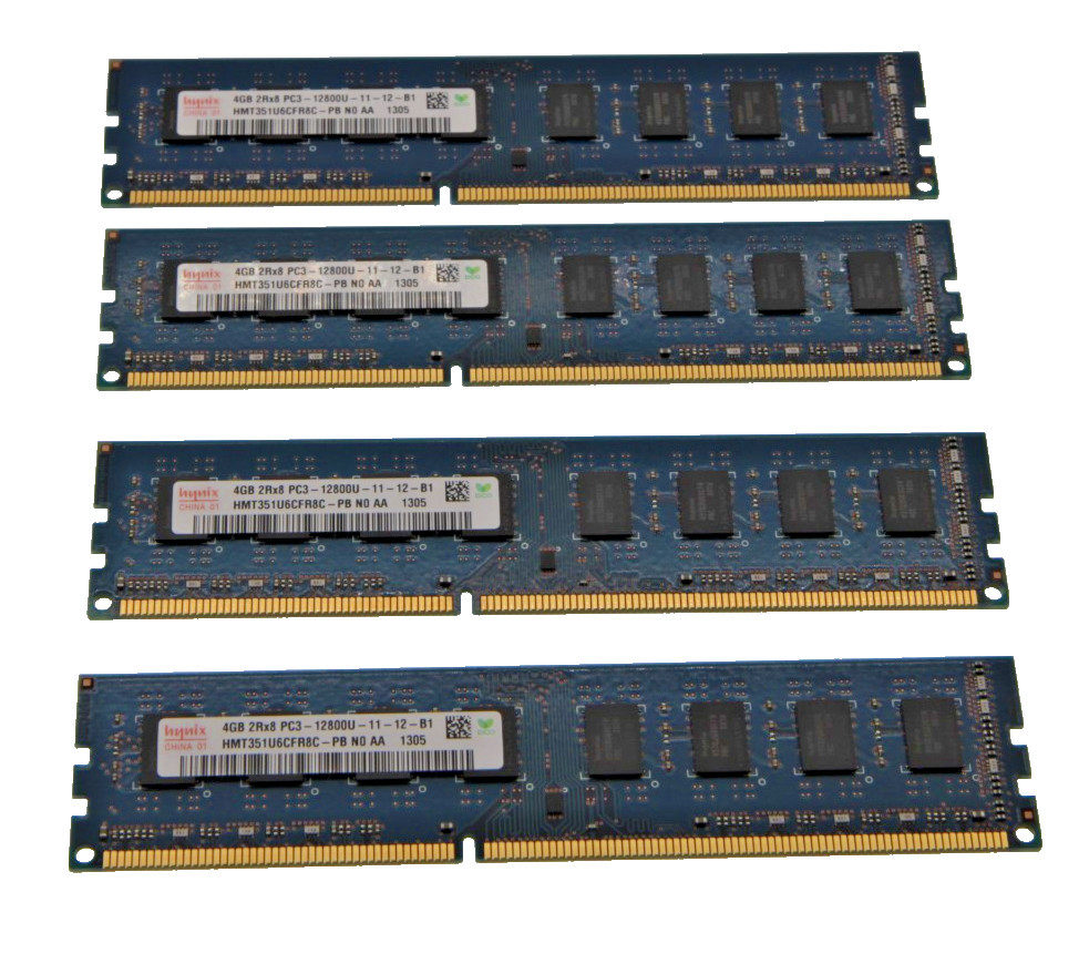 Lot of 4 SK Hynix 4GB 2rx8 PC3-12800U-11-12-B1 HMT351U6CFR8C-PB 16 GB Total