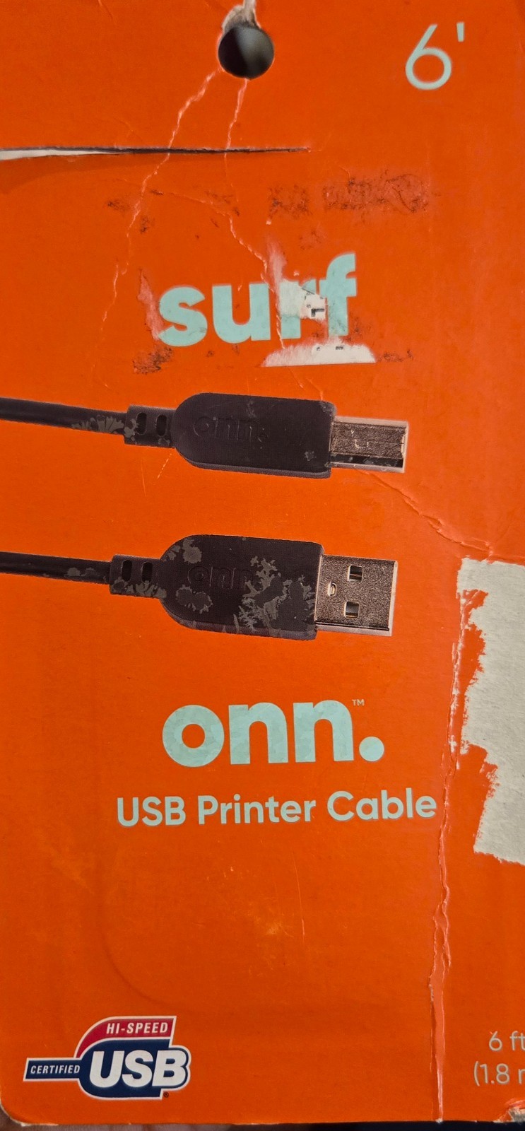 ONN 6ft USB Printer Cable High Speed 480Mbps USB-A Male to USB-B Male 1.8m
