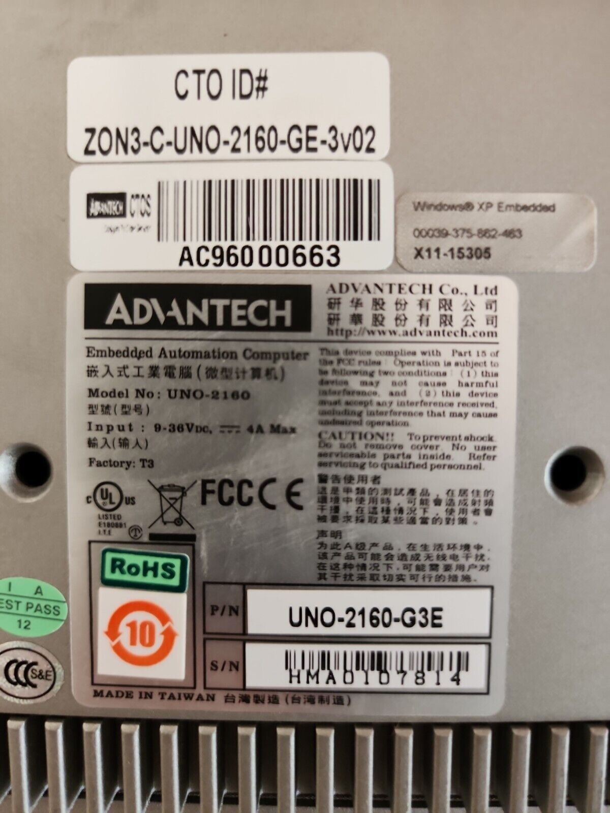 Advantech Embedded Automation Computer ZON3-C-UNO-2160-GE-3v01 NEW