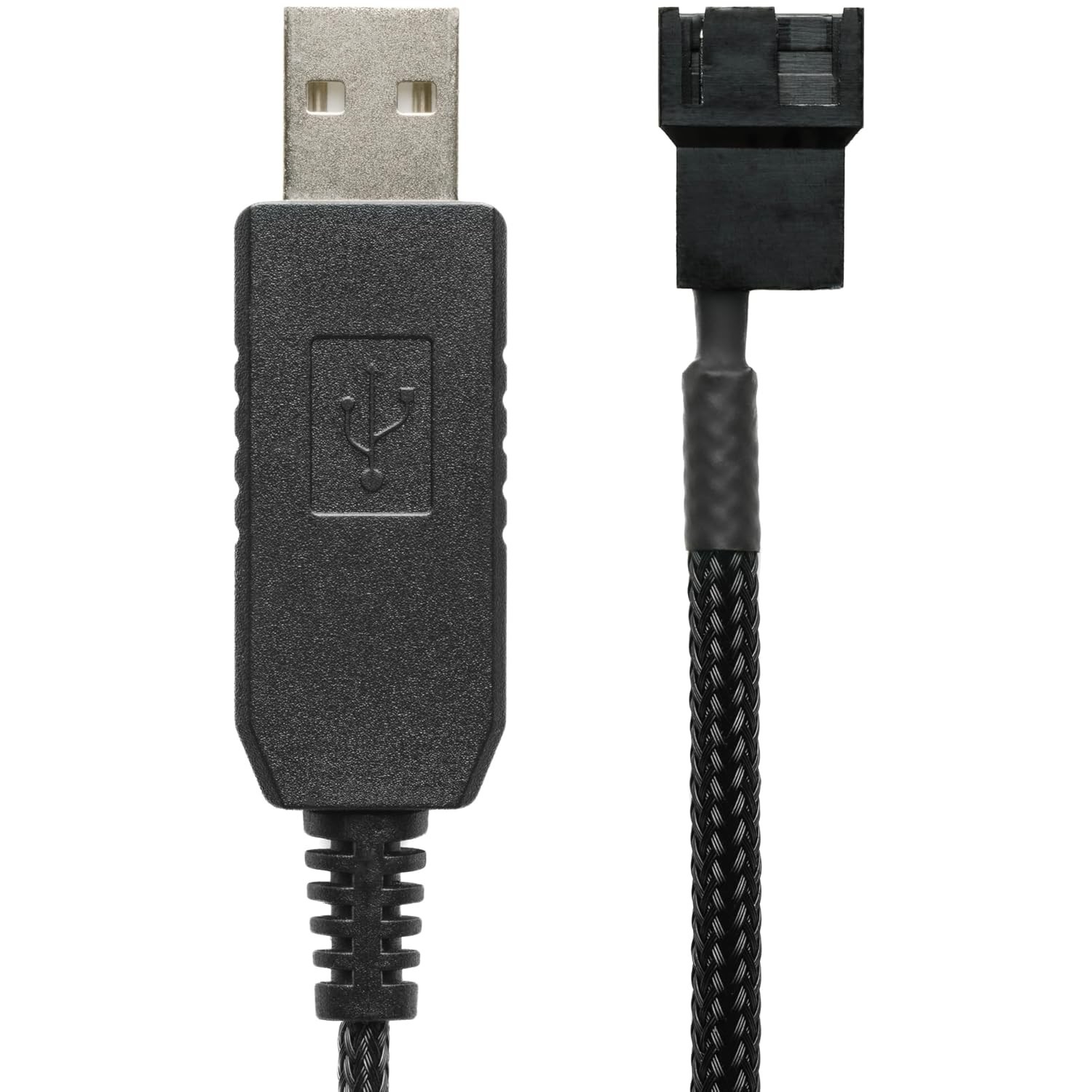 Elegant 12-Inch USB 12V Step-Up Fan Adapter - Black Sleeved Cooling Solution