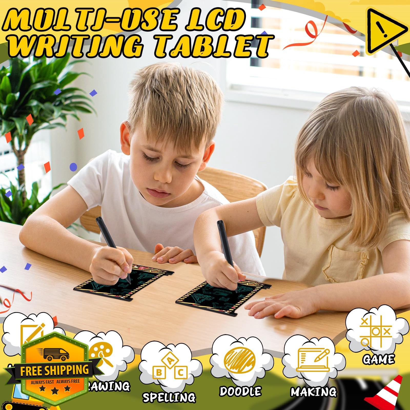 Nezyo Mini LCD Writing Tablets, 12 Pcs Construction Party Favors