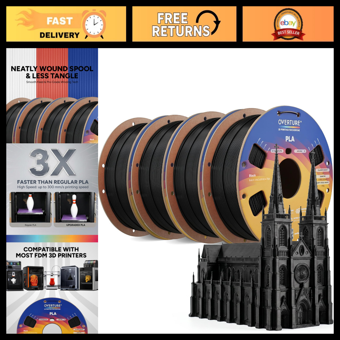 4KG High Speed PLA Filament 1.75mm Bundle for 3D Printers - Premium Quality