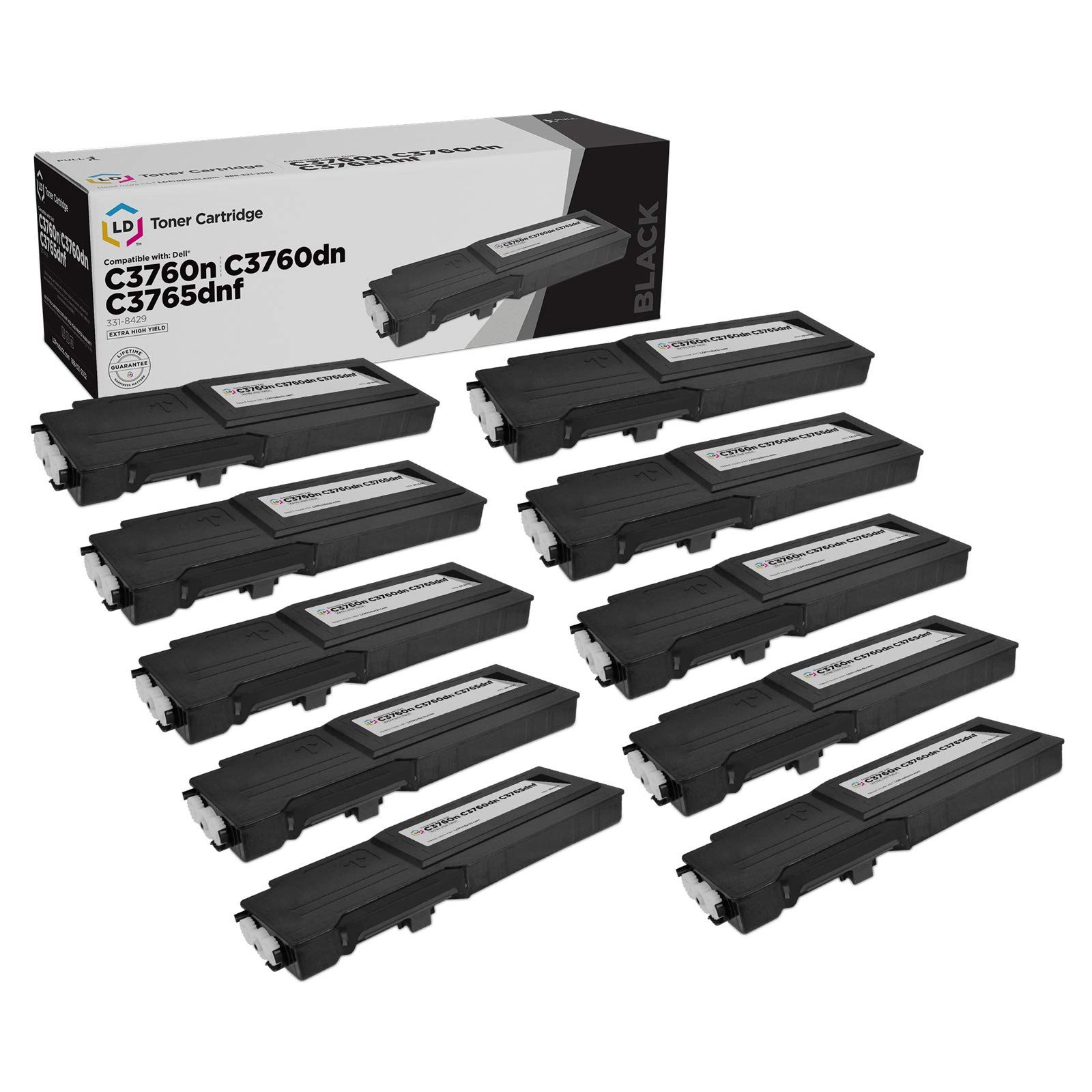 LD 10PK 331-8429 W8D60 Black Laser Toner Cartridge for Dell C3760 C3760dn C3765d