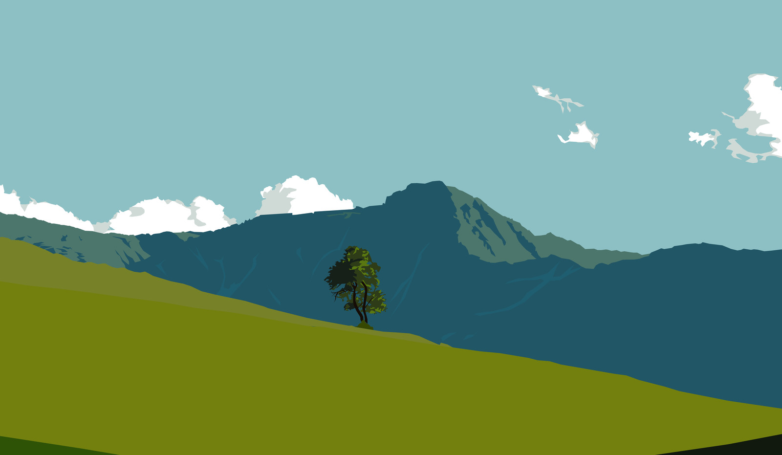 Landscape mountains green blue minimalism vector art Custom Gaming Mat Desk