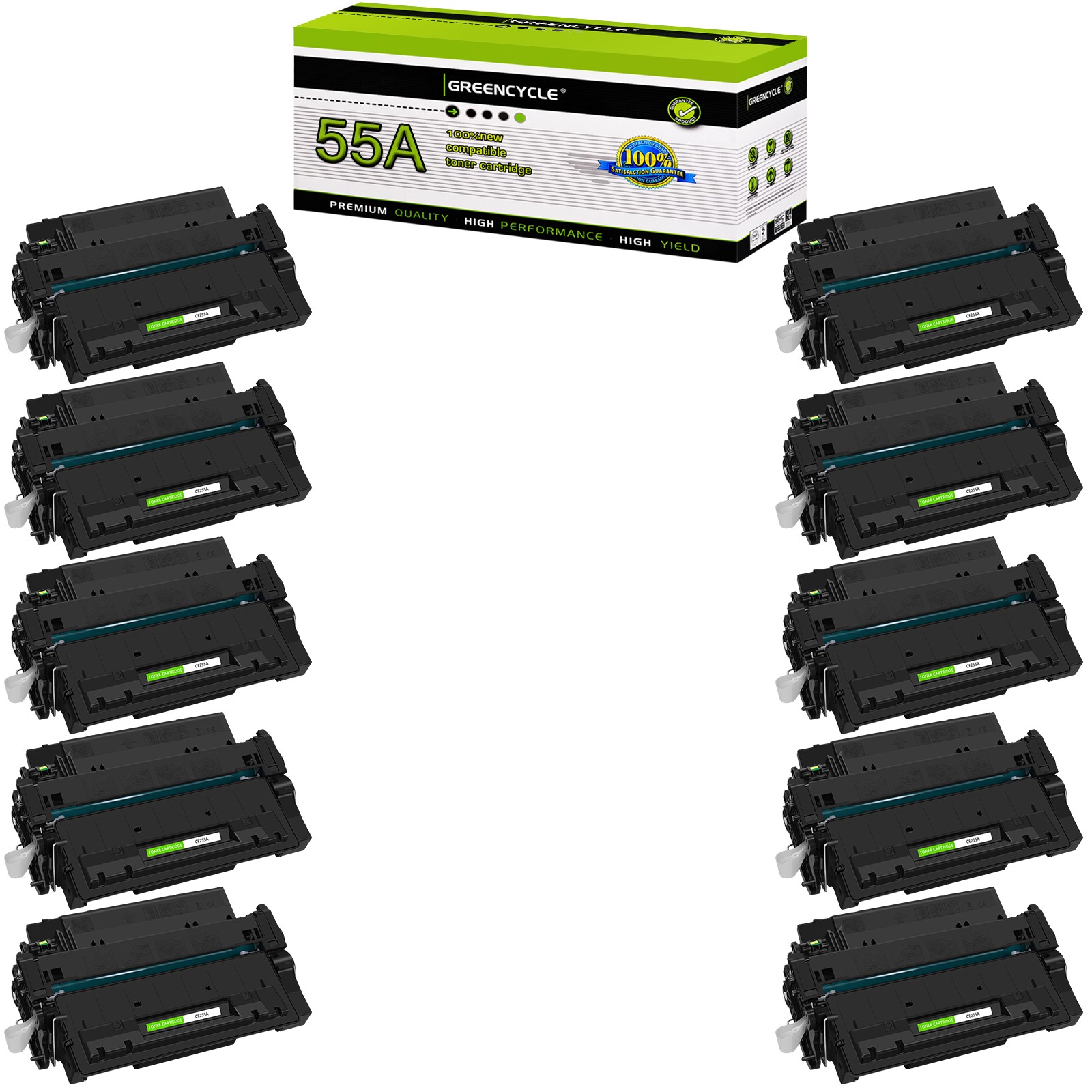 GREENCYCLE 10PK CE255A Toner Cartridge Fits For HP LaserJet P3010 P3015 P3015dn