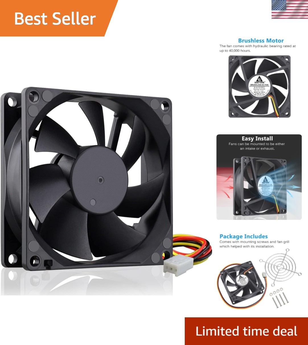 80mm 8cm CPU Fan, 80mm x 25mm Brushless DC 12V 3PIN Brushless PC Computer Cas...