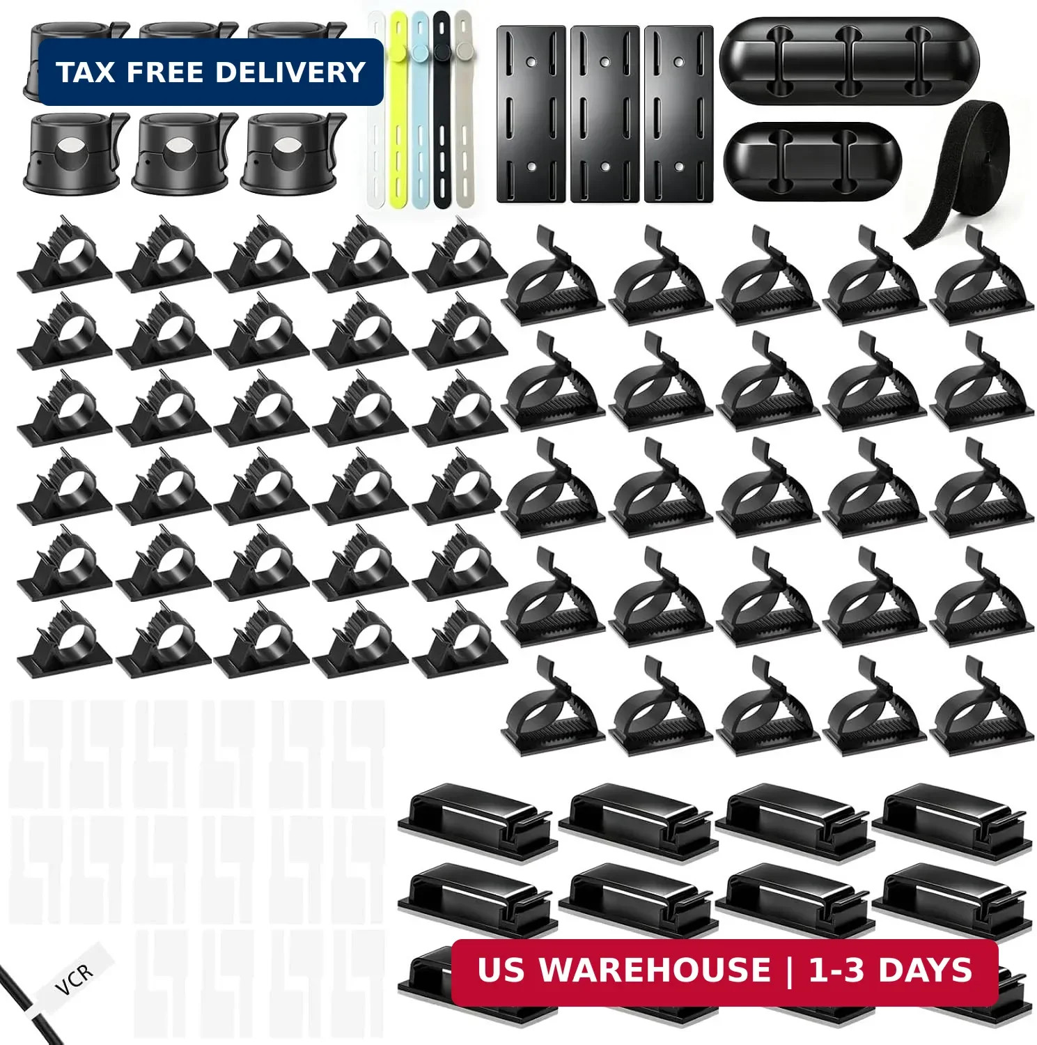 Gaming Desk Cable Management Kit 114PCS - 360° Spring Clips, Heavy-Duty Power St