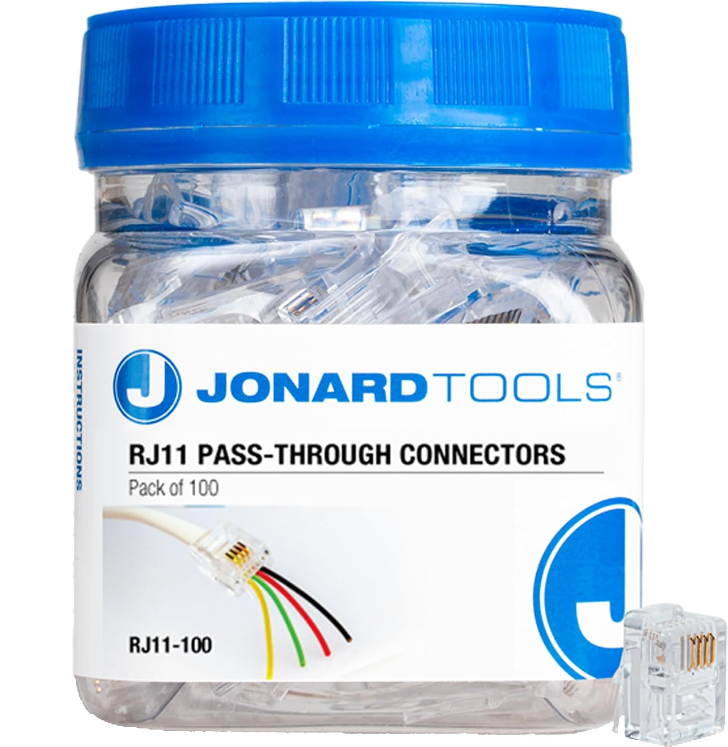 RJ11-100 CAT3 RJ11 Pass-Through Connectors for Telephone Cables (Pack of 100)