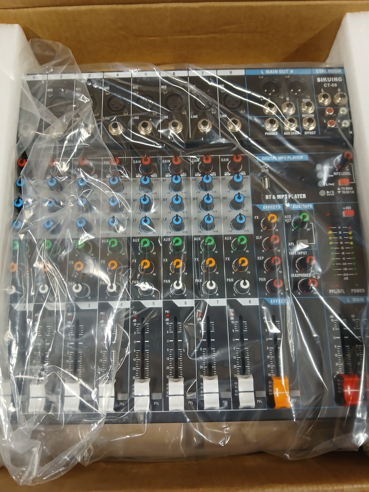 8 Channel Audio Mixer Sound Board Mixer 16 DSP Effect Audio Interfacer w/USB ...