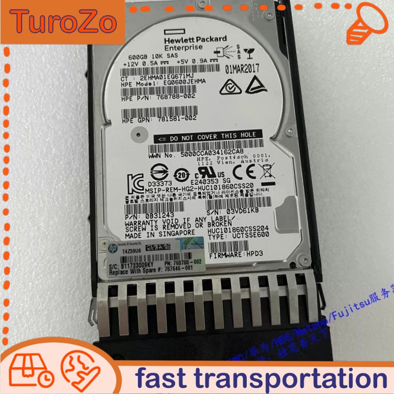 J9F46A HP 787646-001 MSA 600GB 10K 12Gb/s SAS SFF 2.5" DP ENT HDD Hard Drive
